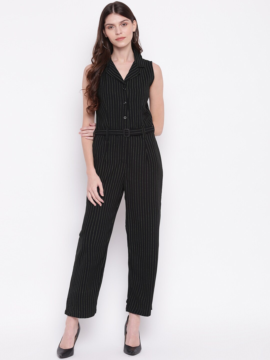 

DressBerry Black Striped Sleeveless Basic Jumpsuit