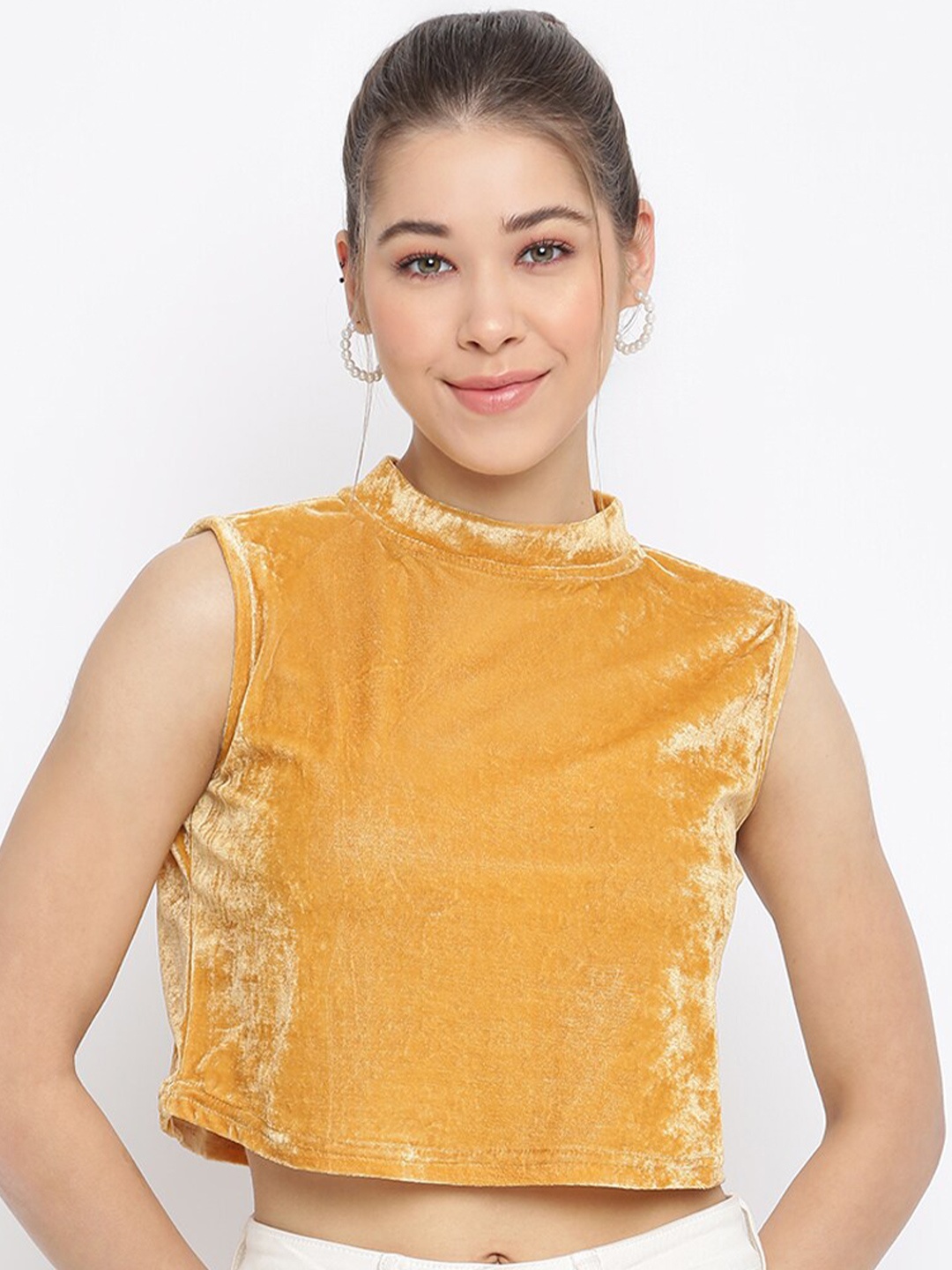 

DressBerry High Neck Velvet Top, Mustard