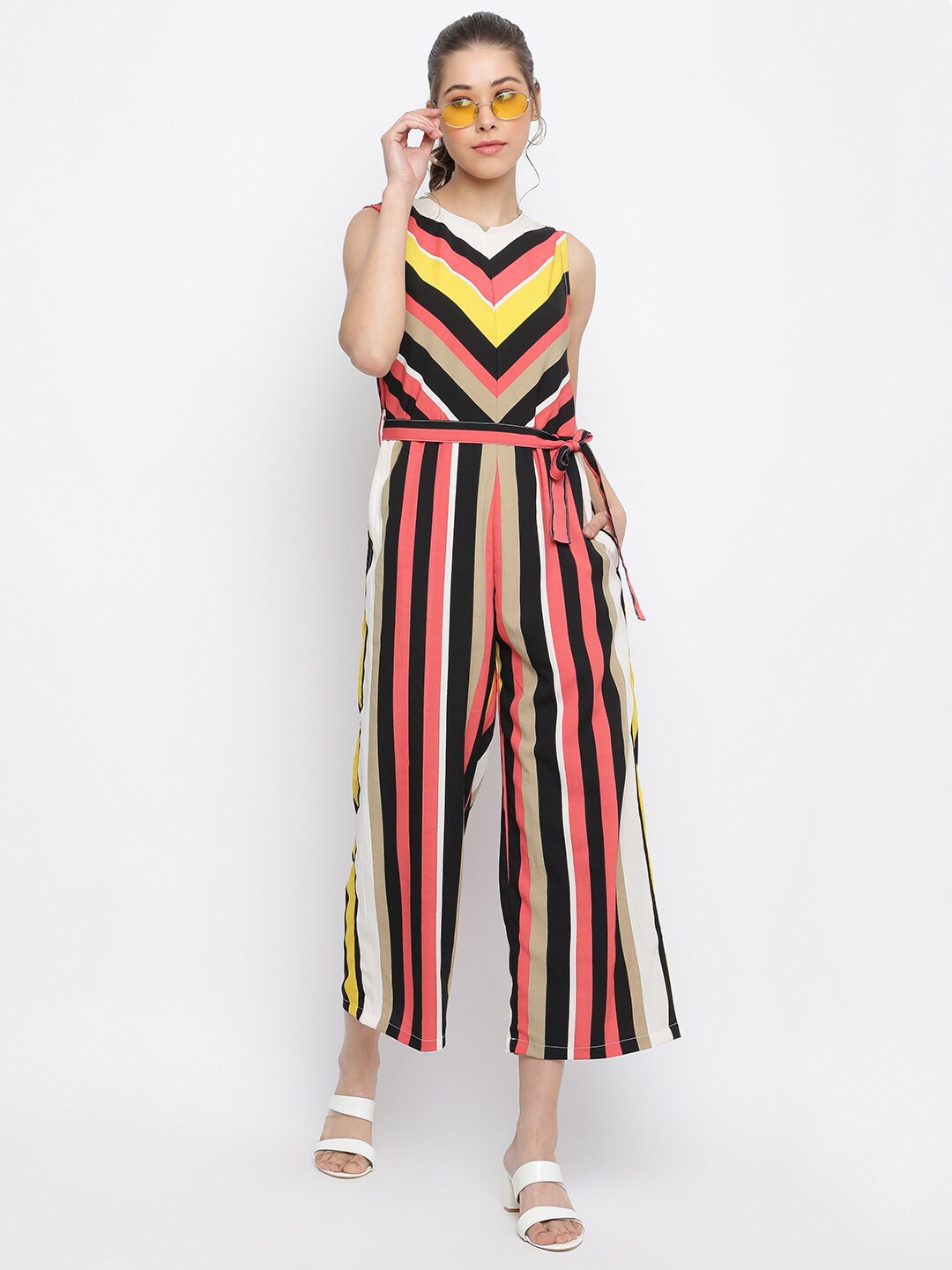

DressBerry Red Striped Sleeveless Basic Jumpsuit