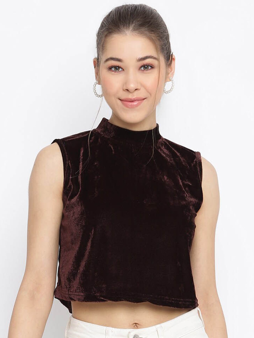

DressBerry High Neck Velvet Top, Coffee brown