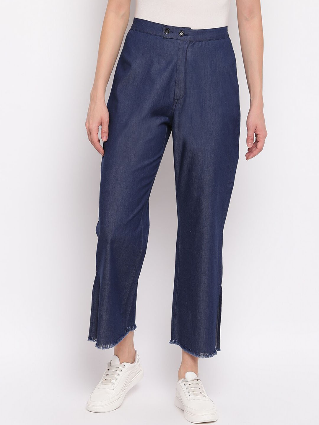 

DressBerry Women Blue Mid Rise Cropped Trousers