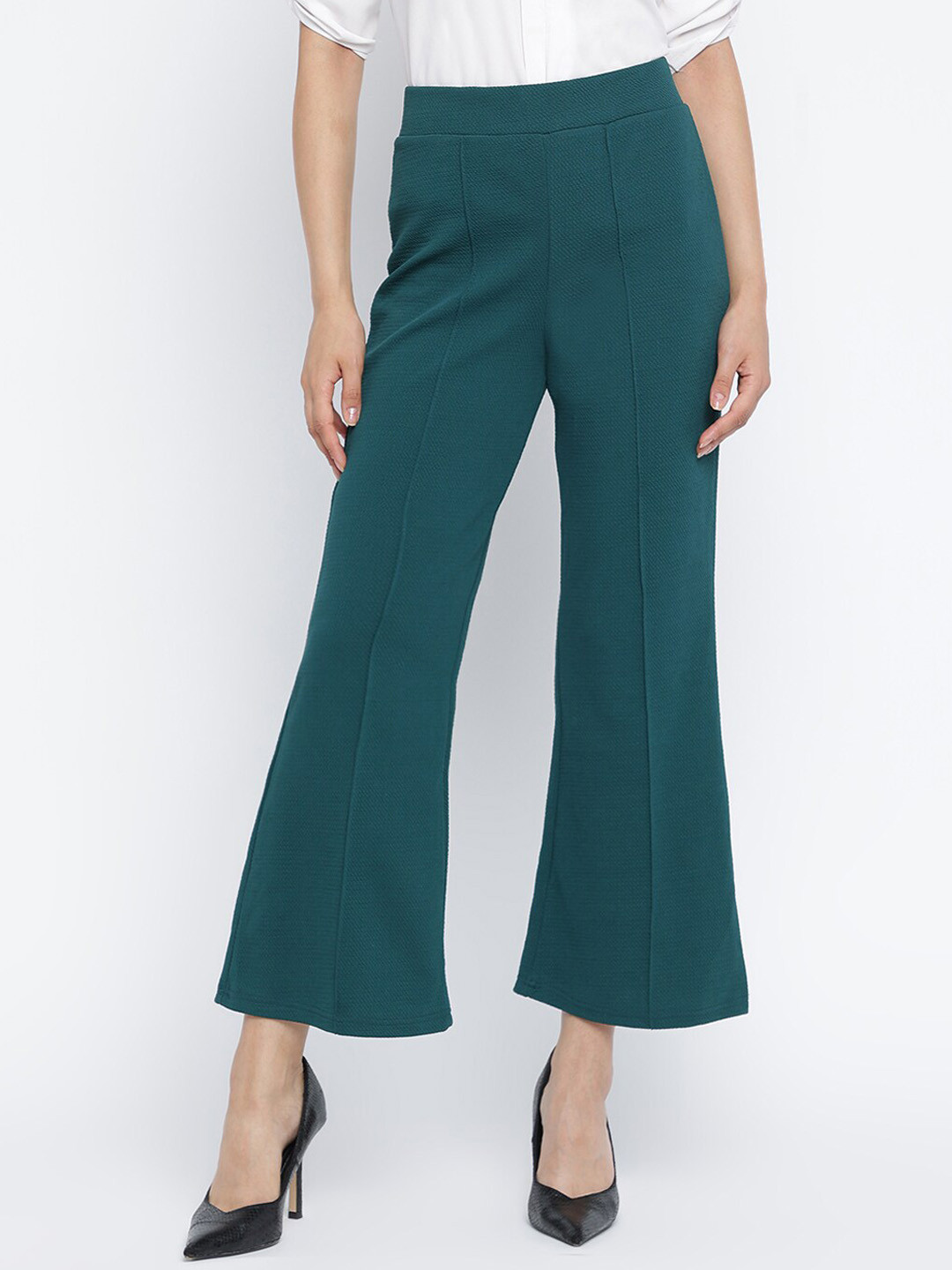 

DressBerry Women Green Cropped Bootcut Trousers