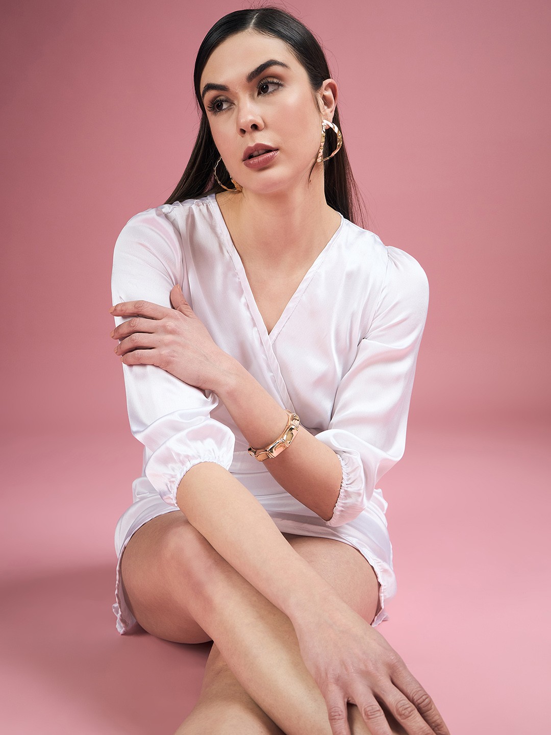 

DressBerry White V Neck A Line Dress