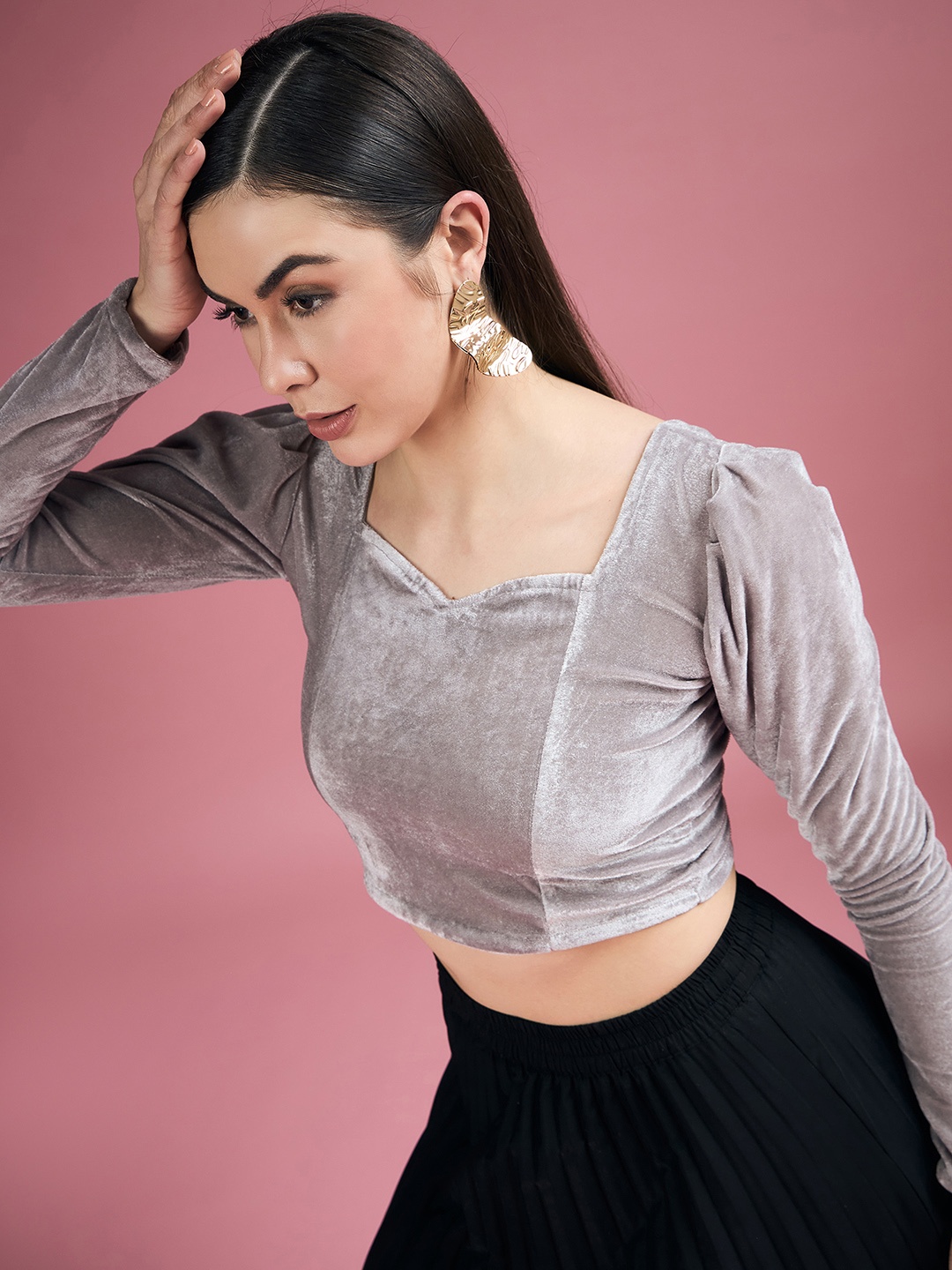 

DressBerry Grey Square Neck Velvet Top