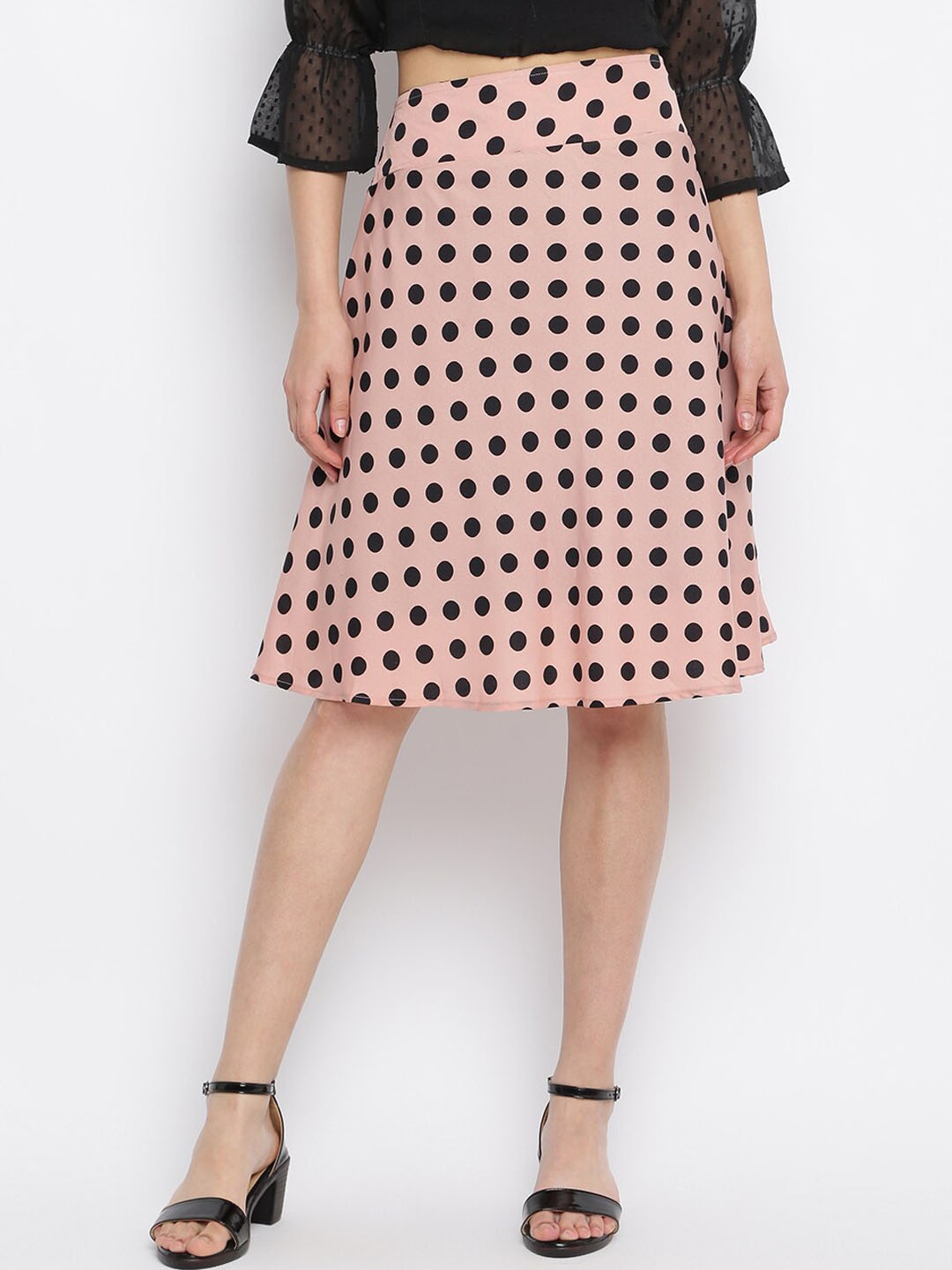 

DressBerry Pink Polka-Dot Printed High-Rise A-Line Skirt