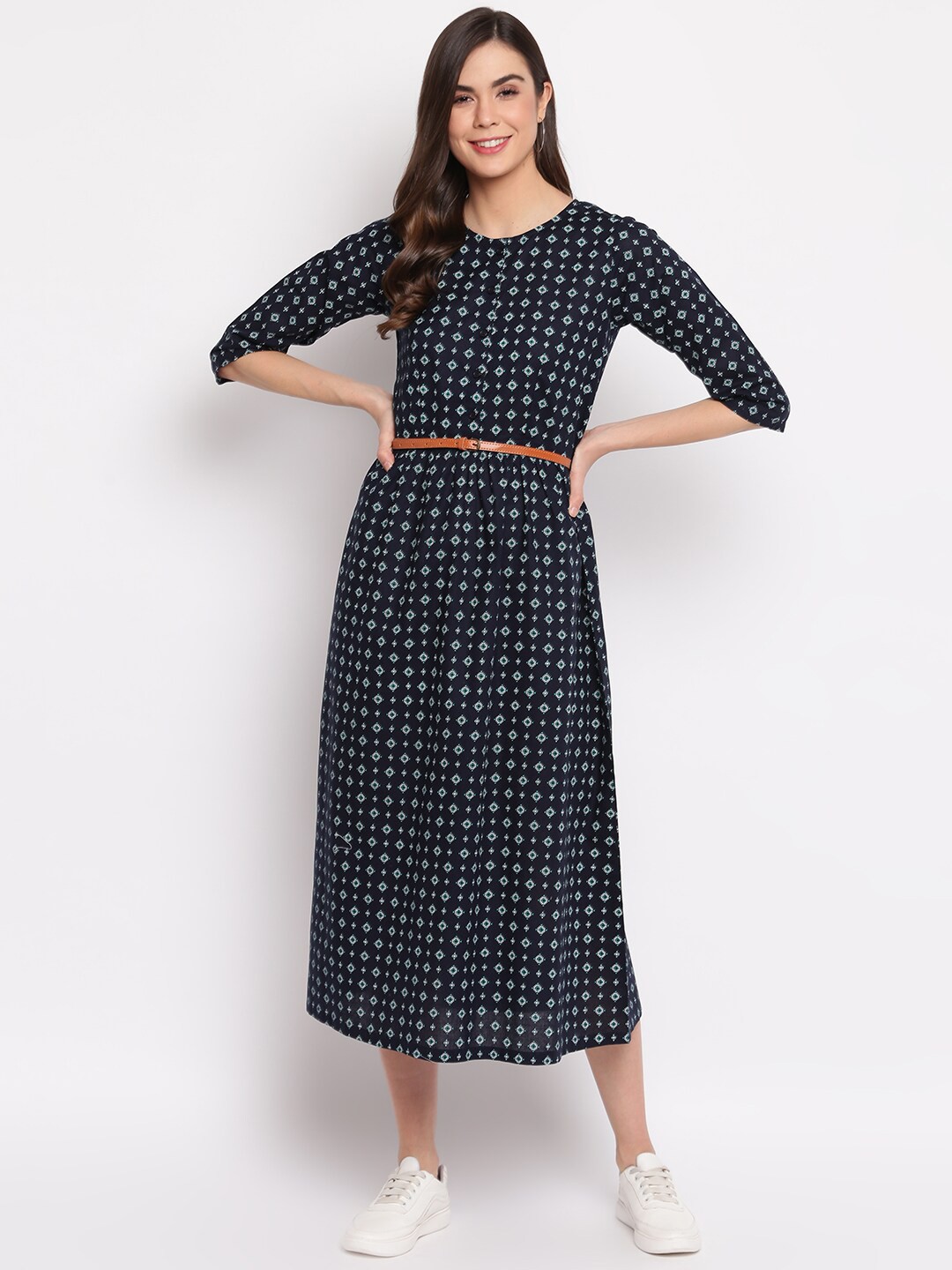 

DressBerry Blue Ethnic Motifs Printed A-Line Midi Dress