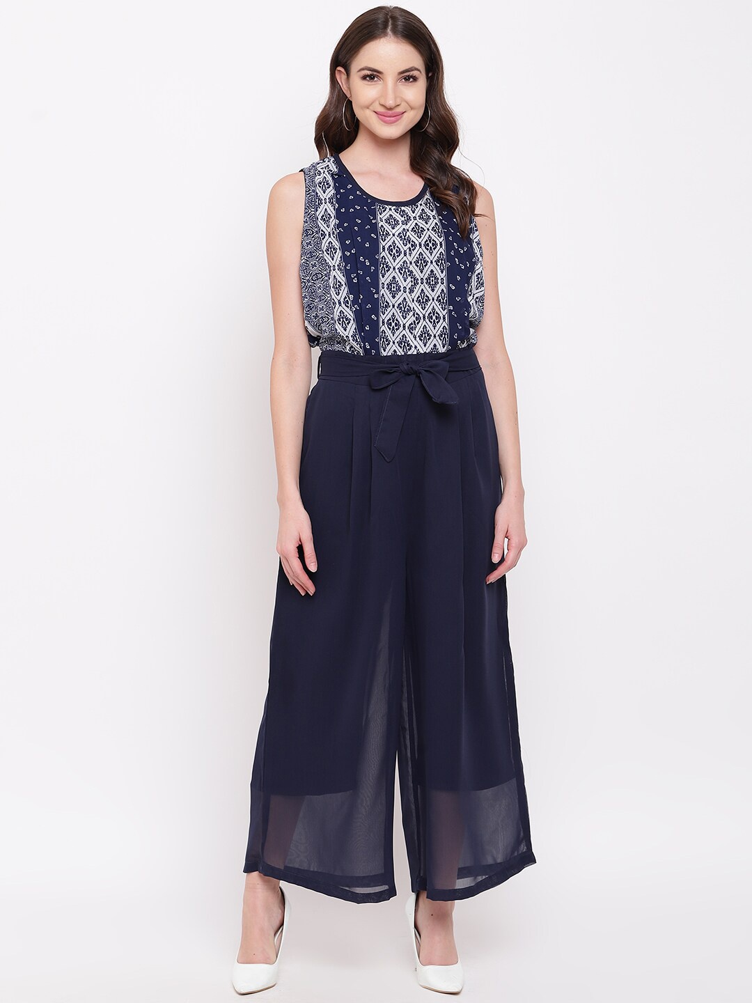

DressBerry Blue Ethnic Motifs Printed Basic Jumpsuit