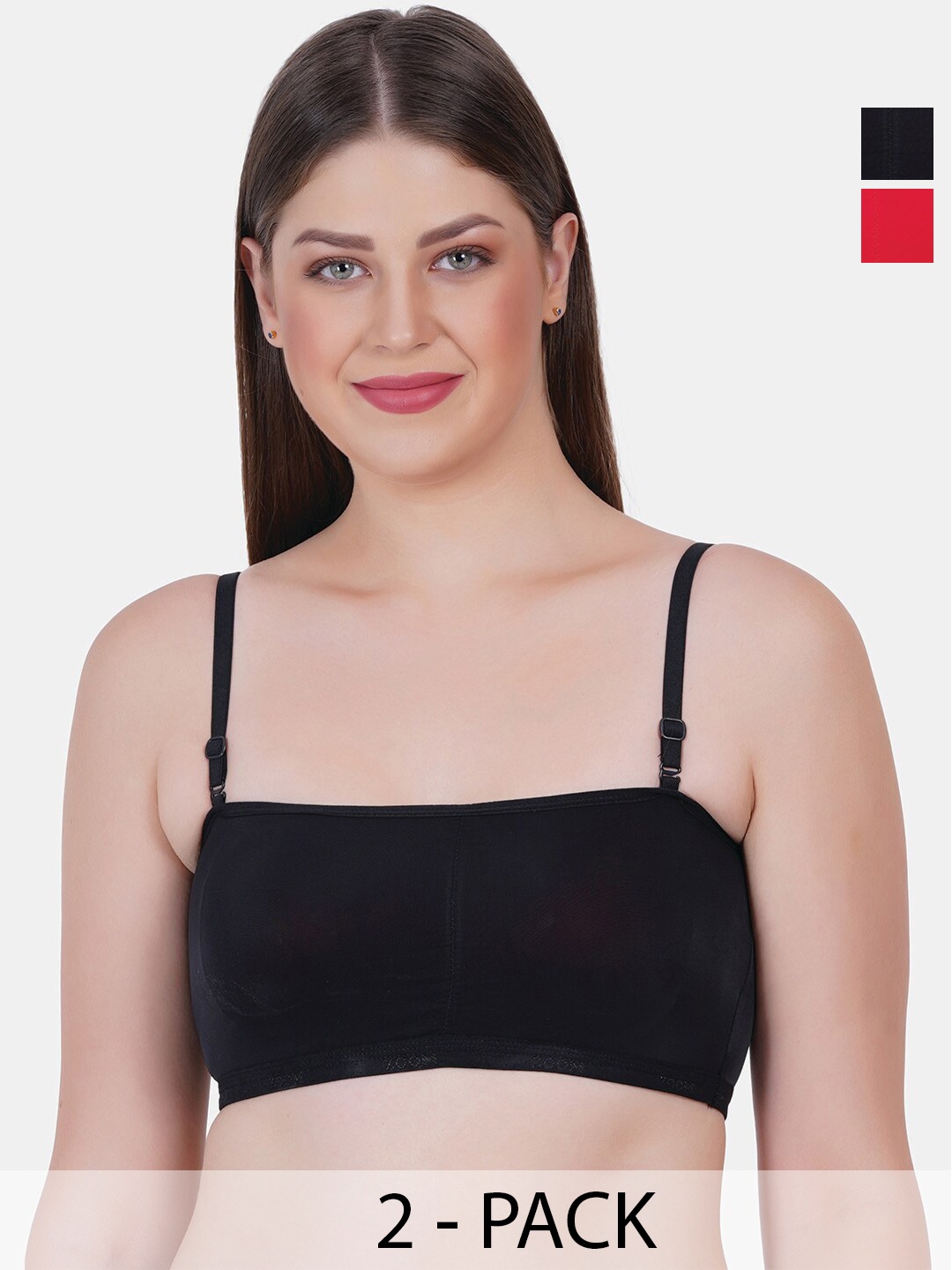 

Reveira Pack Of 2 Medium Coverage Lightly Padded Dry Fit Bandeau Bra With All Day Comfort, Black