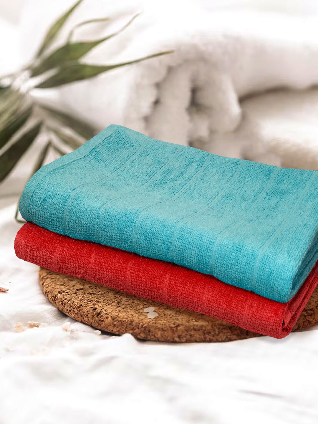 

KOPA Blue & Red 2 Pieces Pure Cotton 300 GSM Bath Towels