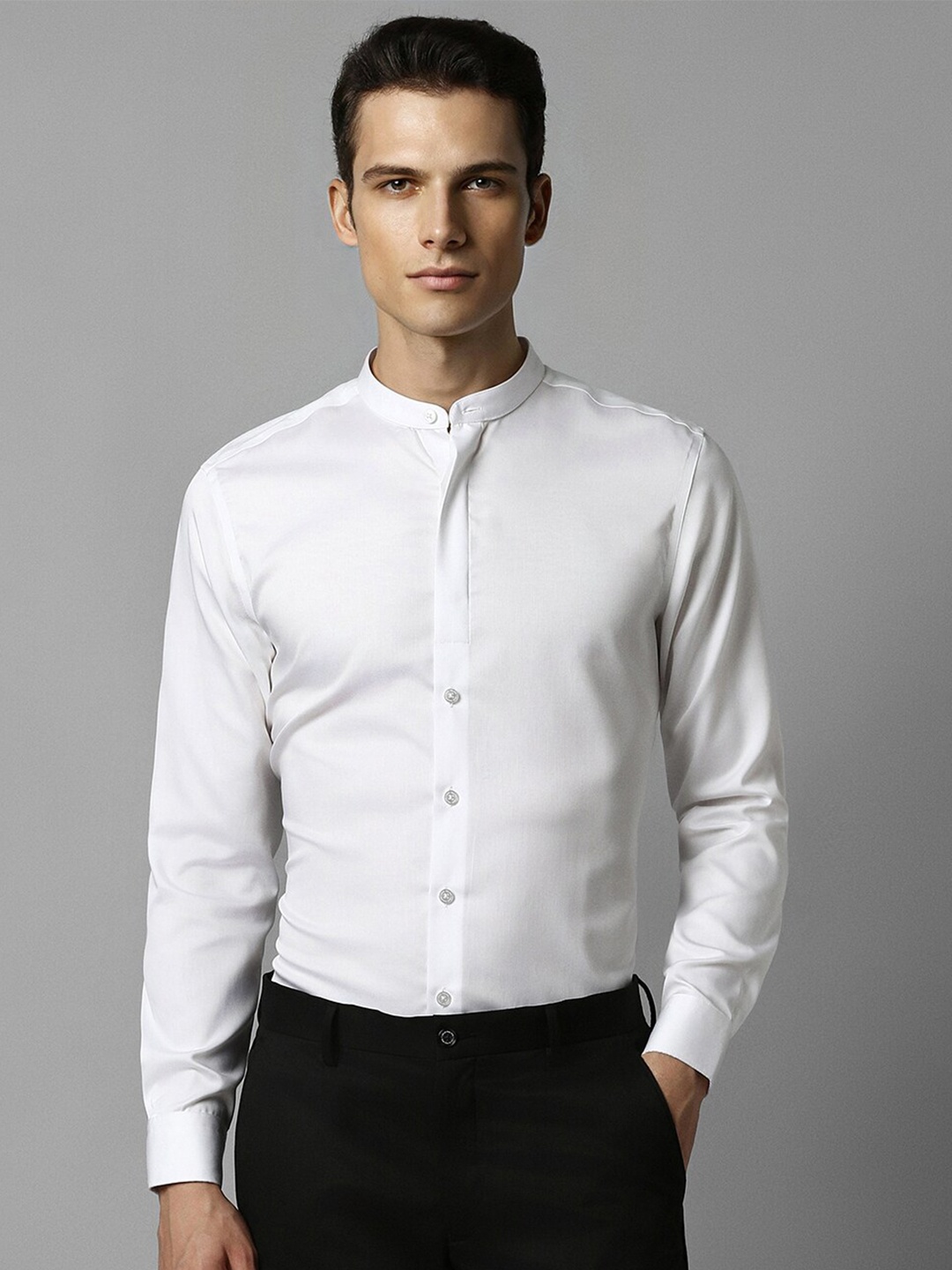 

Louis Philippe Slim Fit Band Collar Pure Cotton Formal Shirt, White