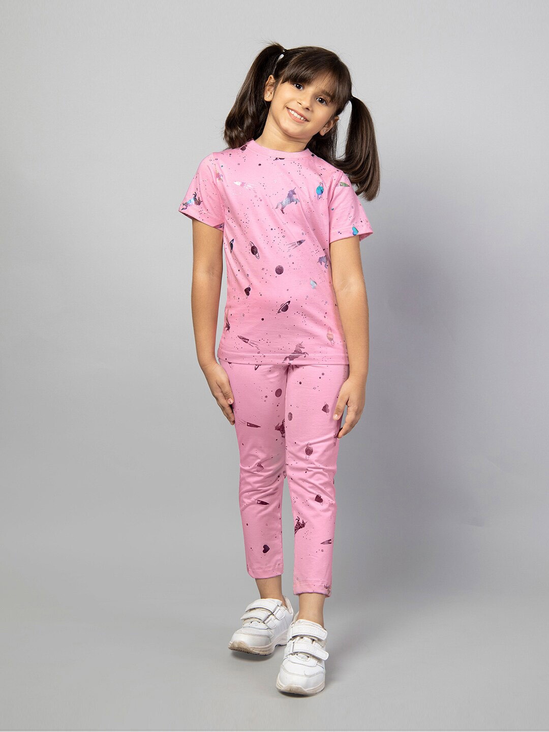 

ZIP ZAP ZOOP Girls Printed Cotton Top And Pyjamas, Pink