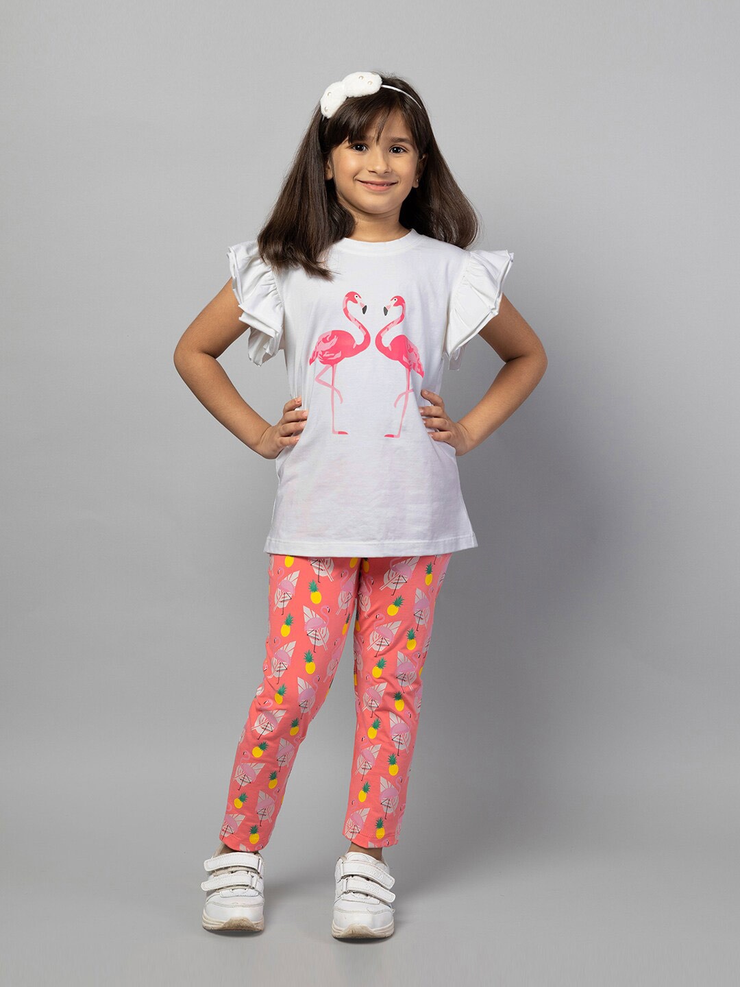 

ZIP ZAP ZOOP Girls Printed Cotton Top And Pyjamas, White