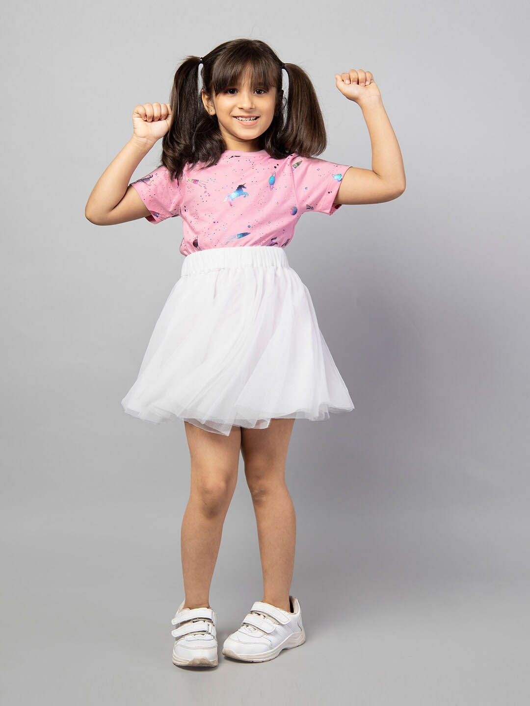

ZIP ZAP ZOOP Girls Printed Pure Cotton T Shirt With Skirt, Pink