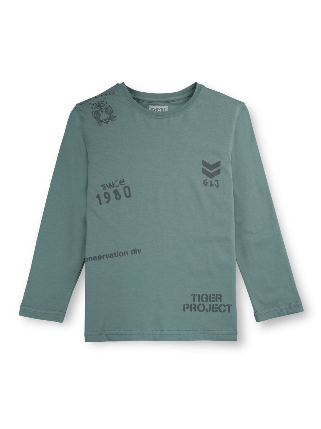 

Gini and Jony Boys Typography Printed Cotton T-shirt, Green