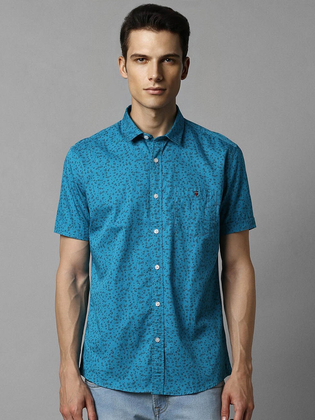 

Louis Philippe Jeans Slim Fit Floral Printed Pure Cotton Casual Shirt, Blue