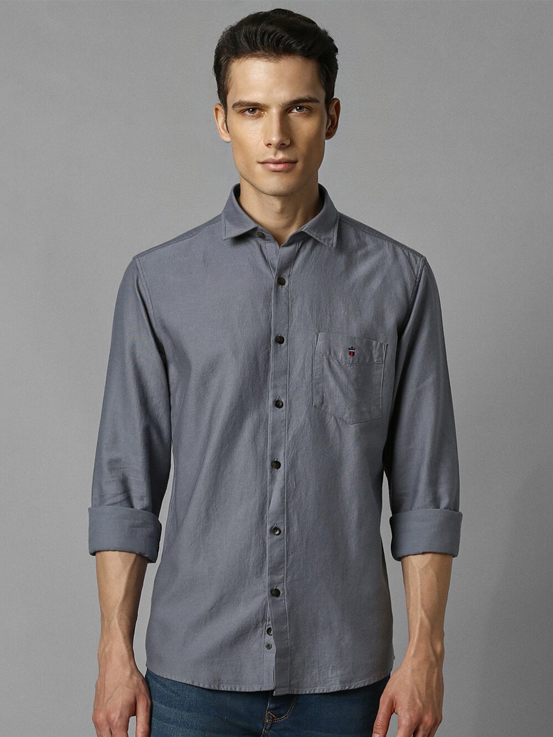 

Louis Philippe Sport Spread Collar Slim Fit Pure Cotton Casual Shirt, Grey