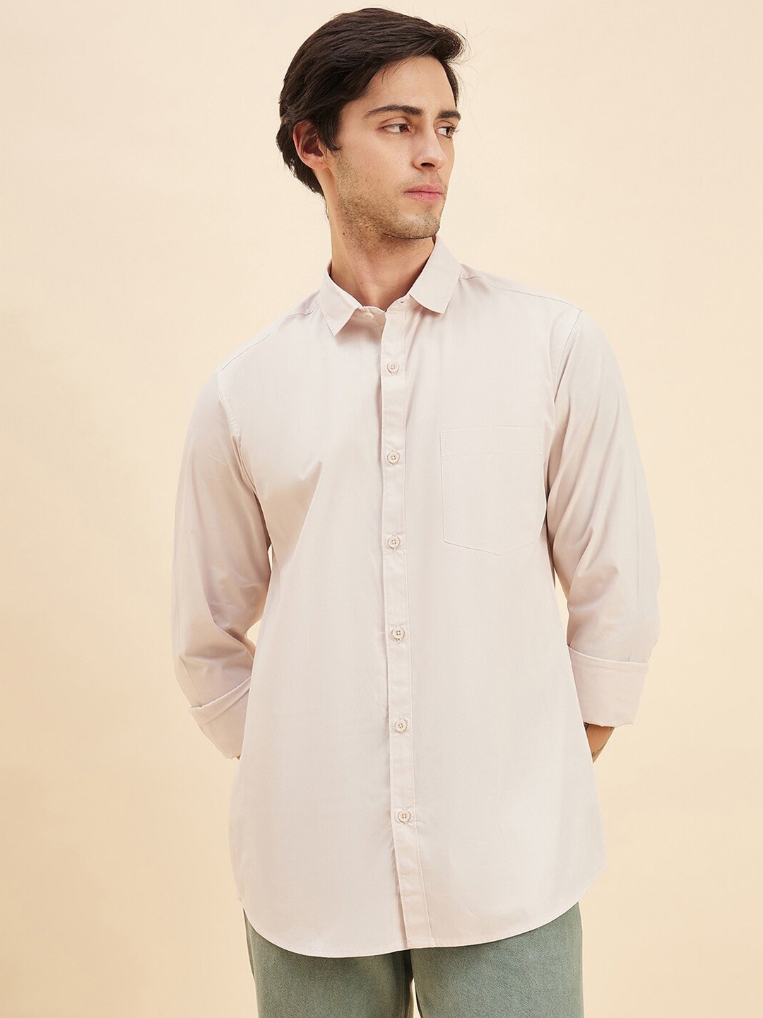 

Mast & Harbour Lavender Spread Collar Long Sleeve Pocket Cotton Shirt