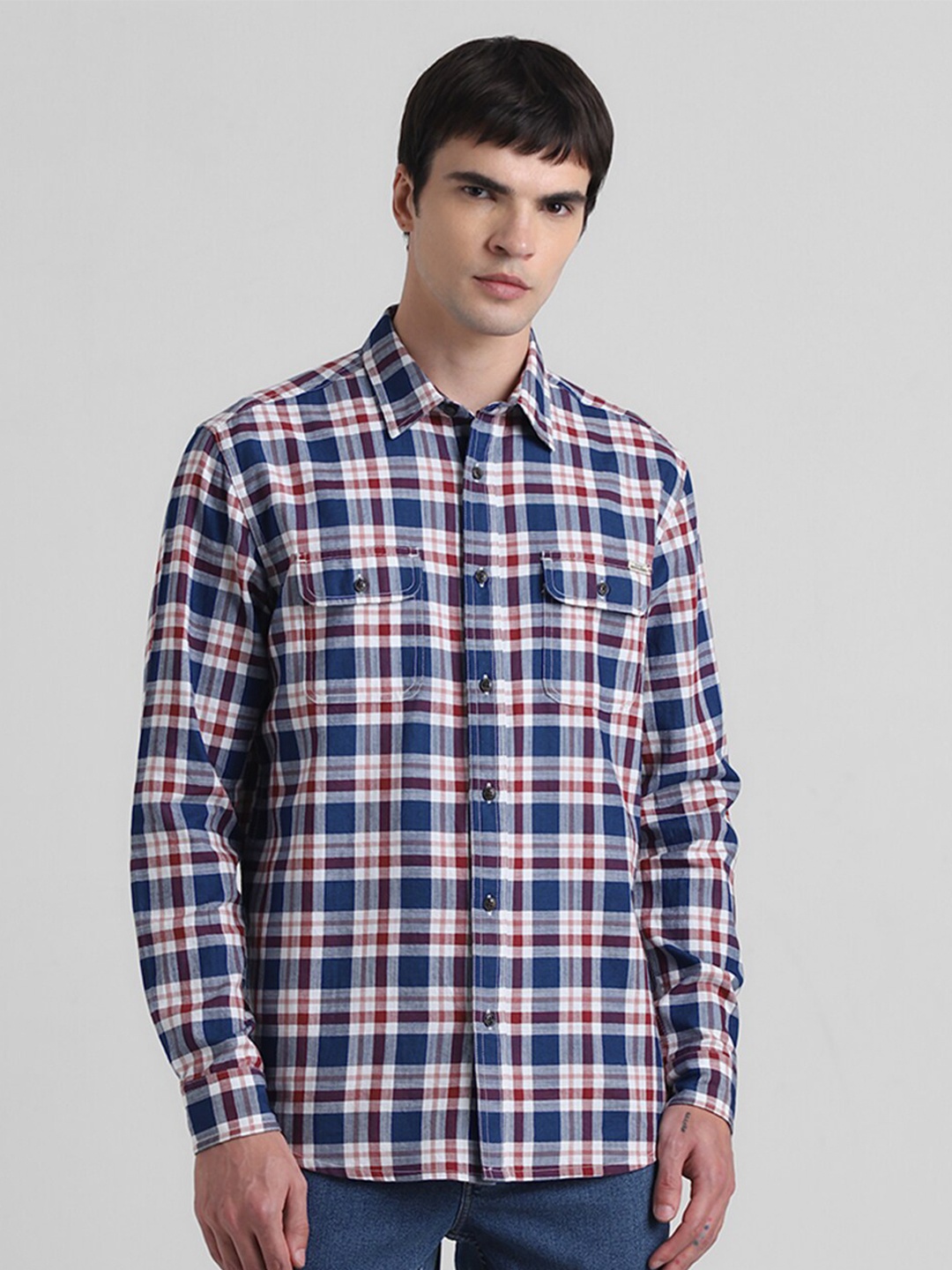 

Jack & Jones Tartan Checked Cotton Casual Shirt, Navy blue