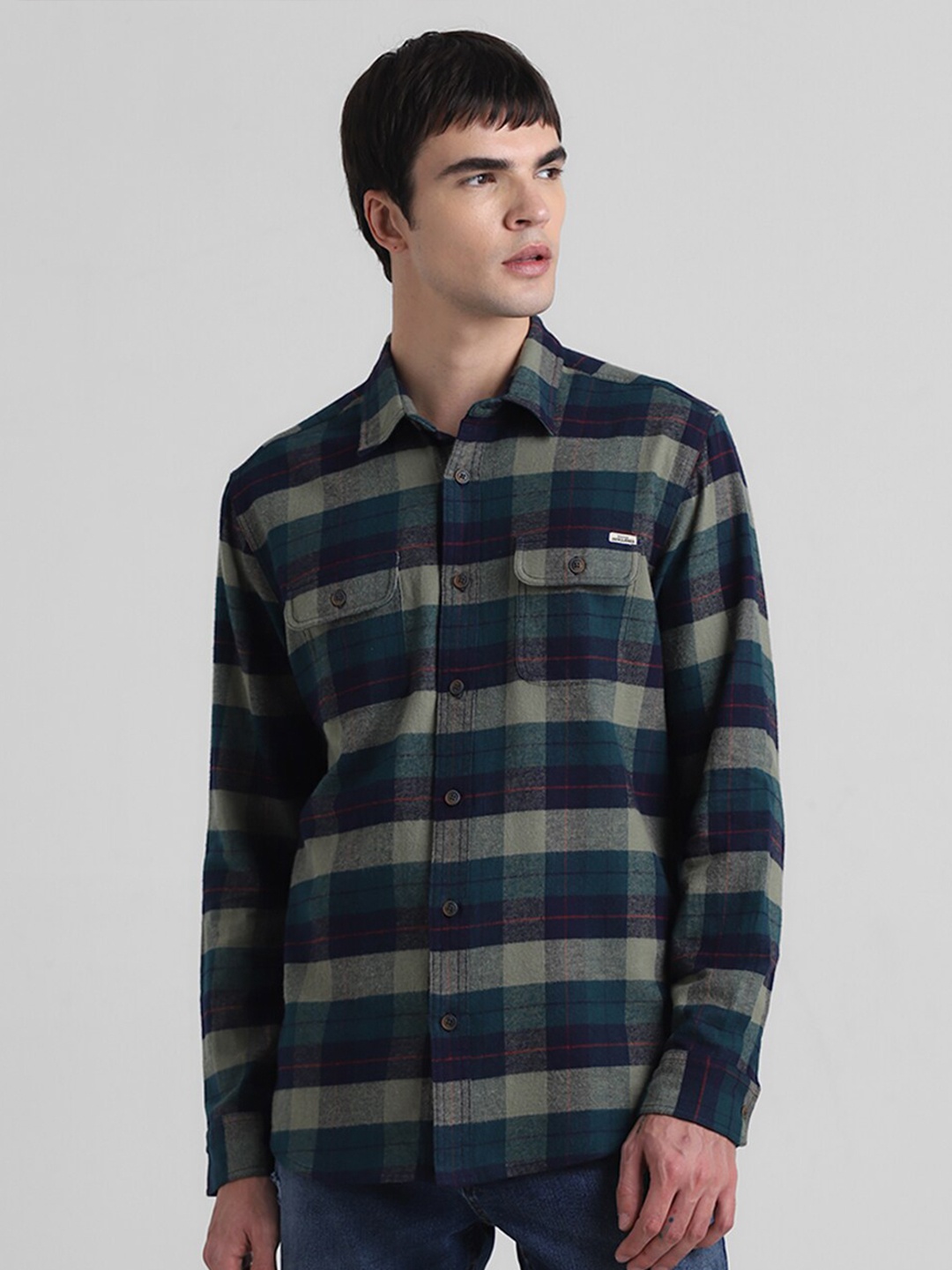 

Jack & Jones Buffalo Checked Pure Cotton Casual Shirt, Green
