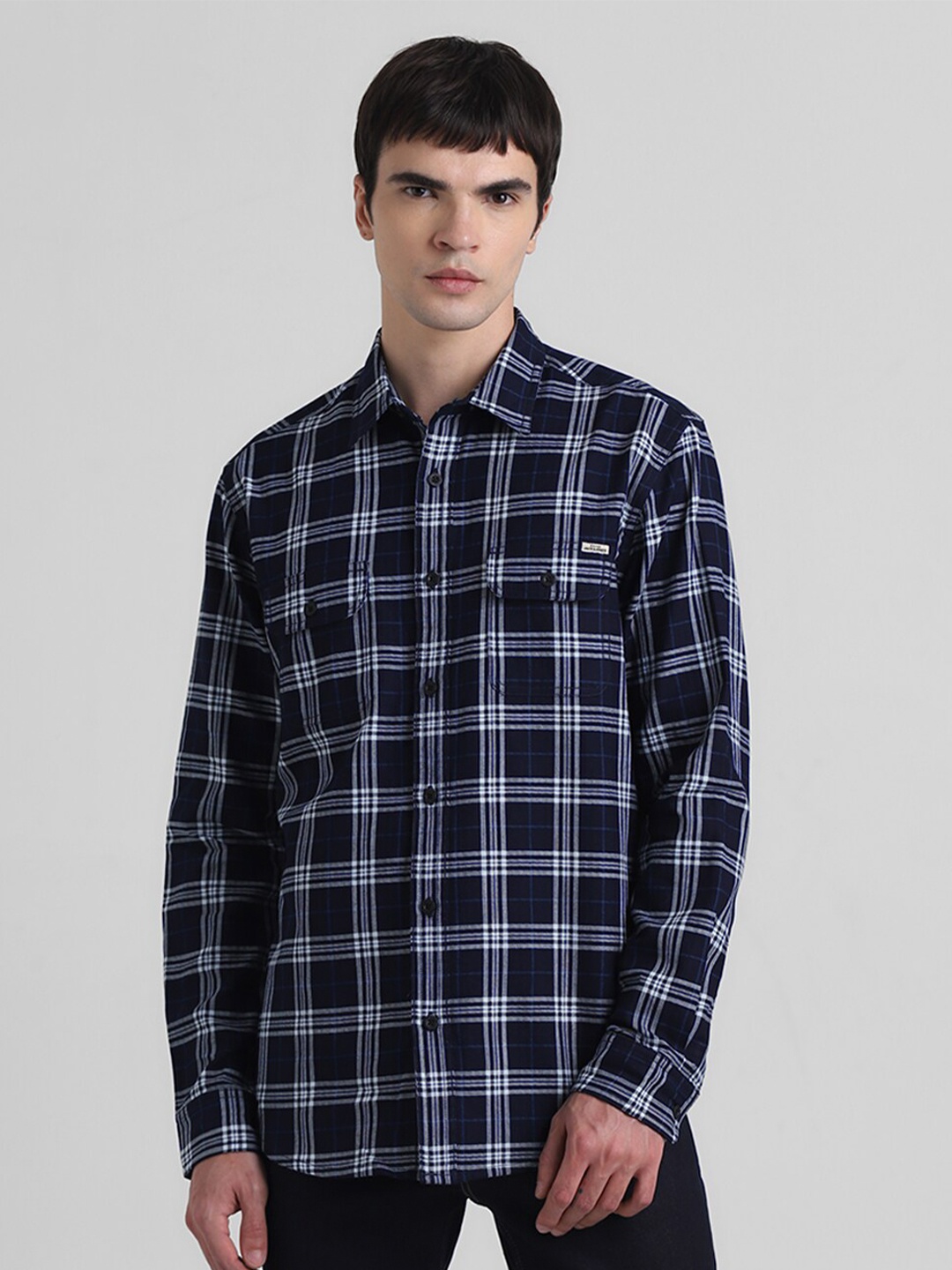 

Jack & Jones Tartan Checked Pure Cotton Casual Shirt, Navy blue