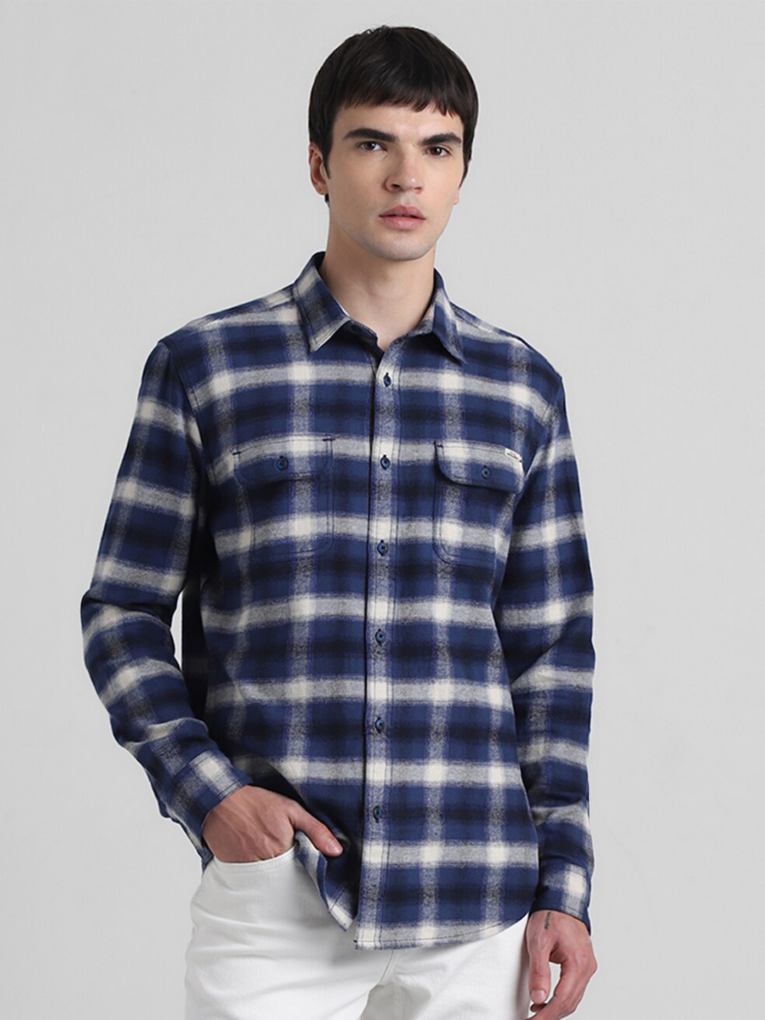 

Jack & Jones Checked Long Sleeves Pure Cotton Casual Shirt, Blue