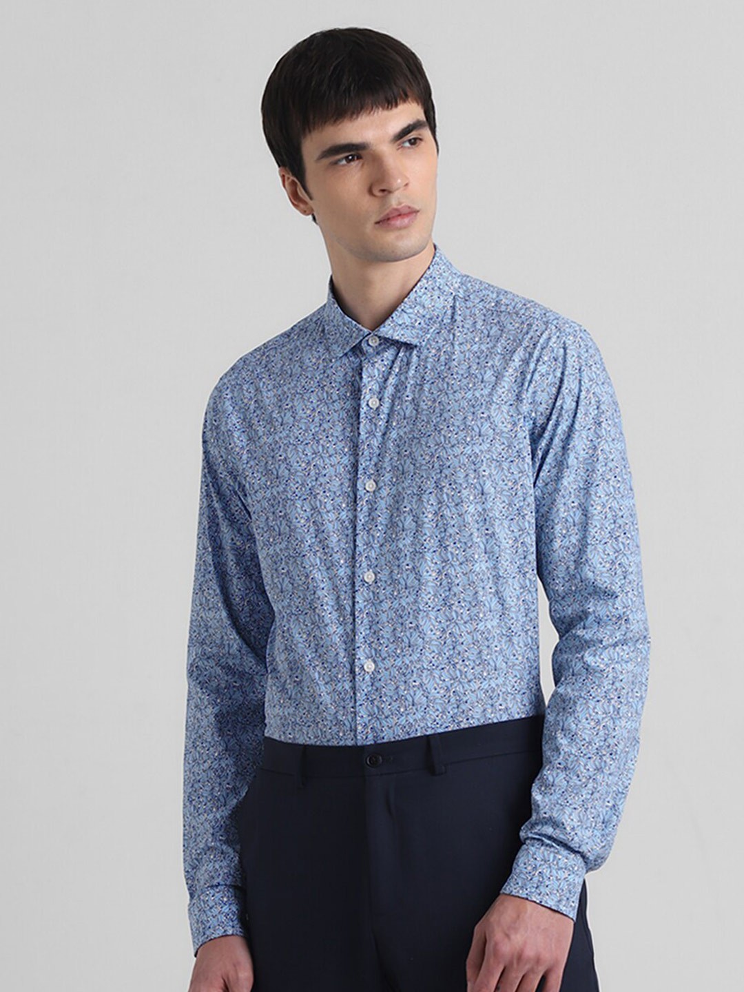 

Jack & Jones Slim Fit Floral Printed Pure Cotton Formal Shirt, Blue