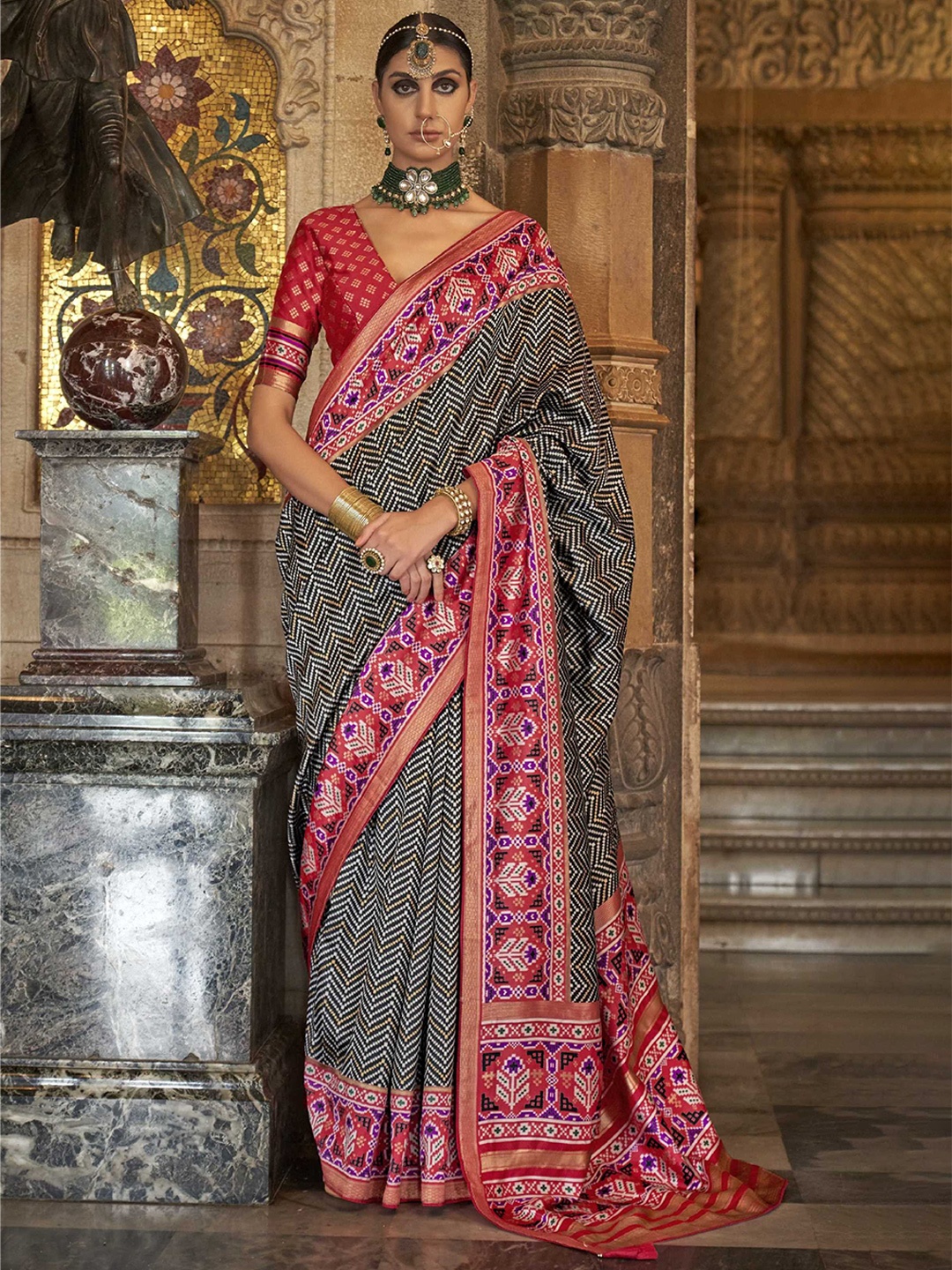 

Mitera Ethnic Motifs Printed Patola Saree, Black