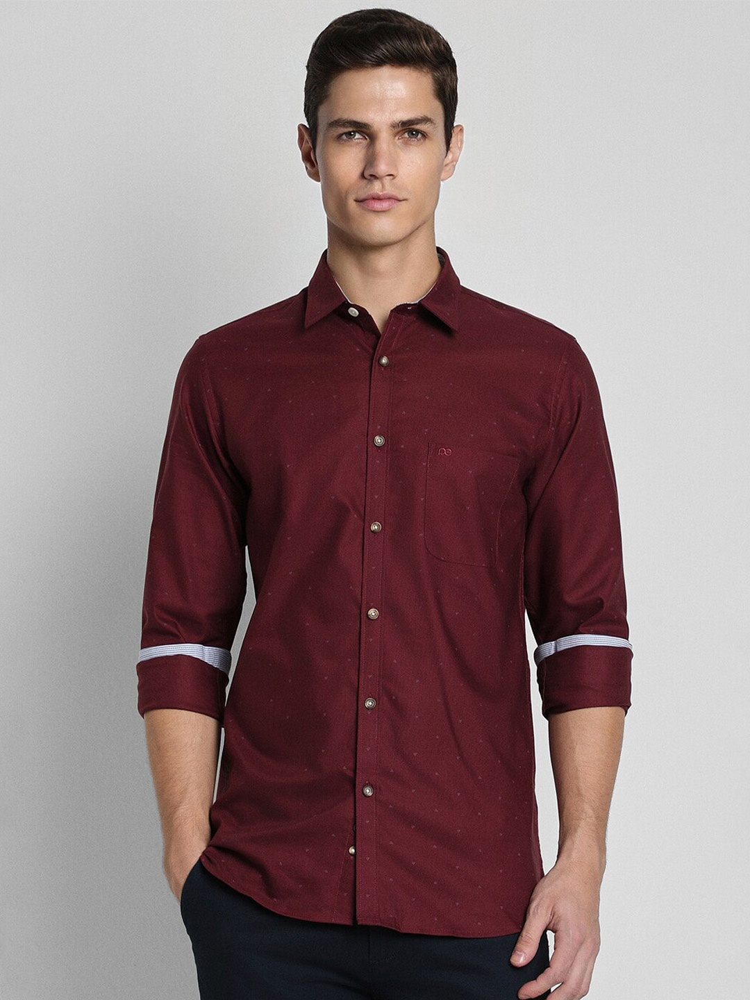 

Peter England Casuals Micro Ditsy Printed Slim Fit Pure Cotton Shirt, Maroon