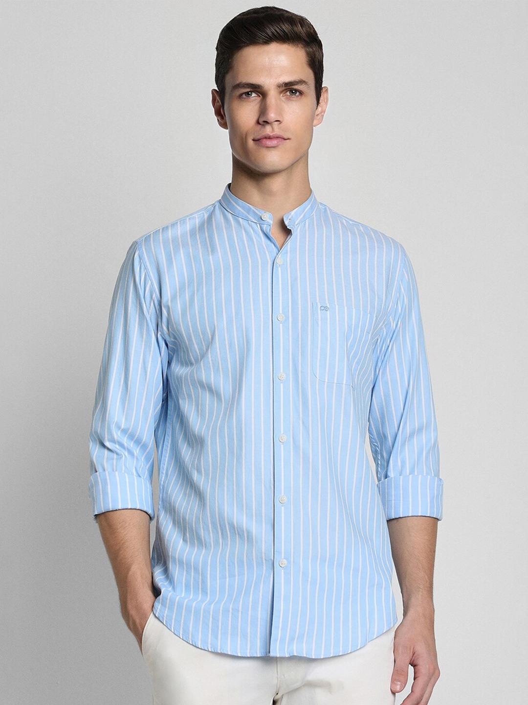 

Peter England Casuals Striped Slim Fit Cotton Casual Shirt, Blue