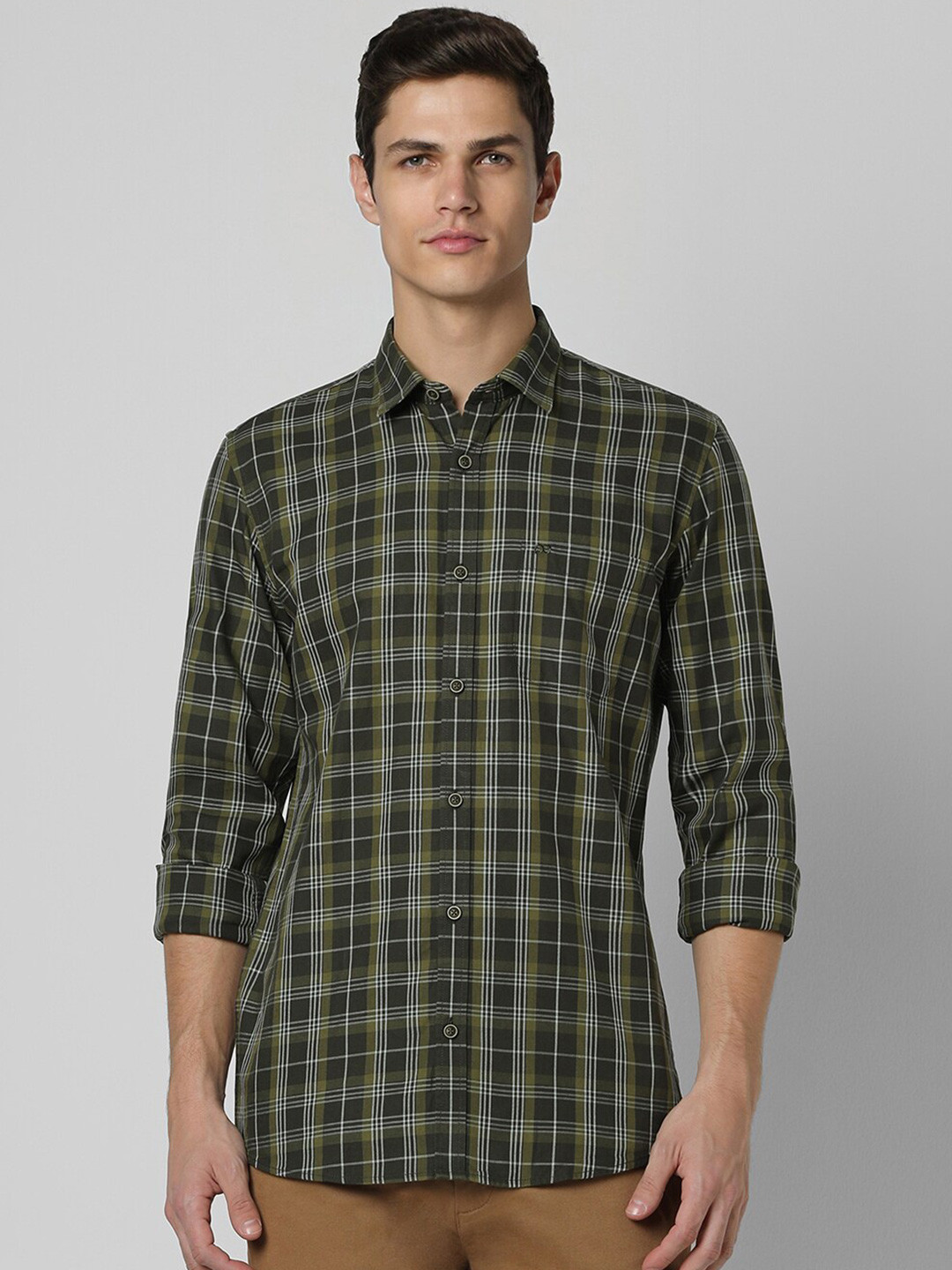 

Peter England Casuals Slim Fit Tartan Checked Pure Cotton Shirt, Green
