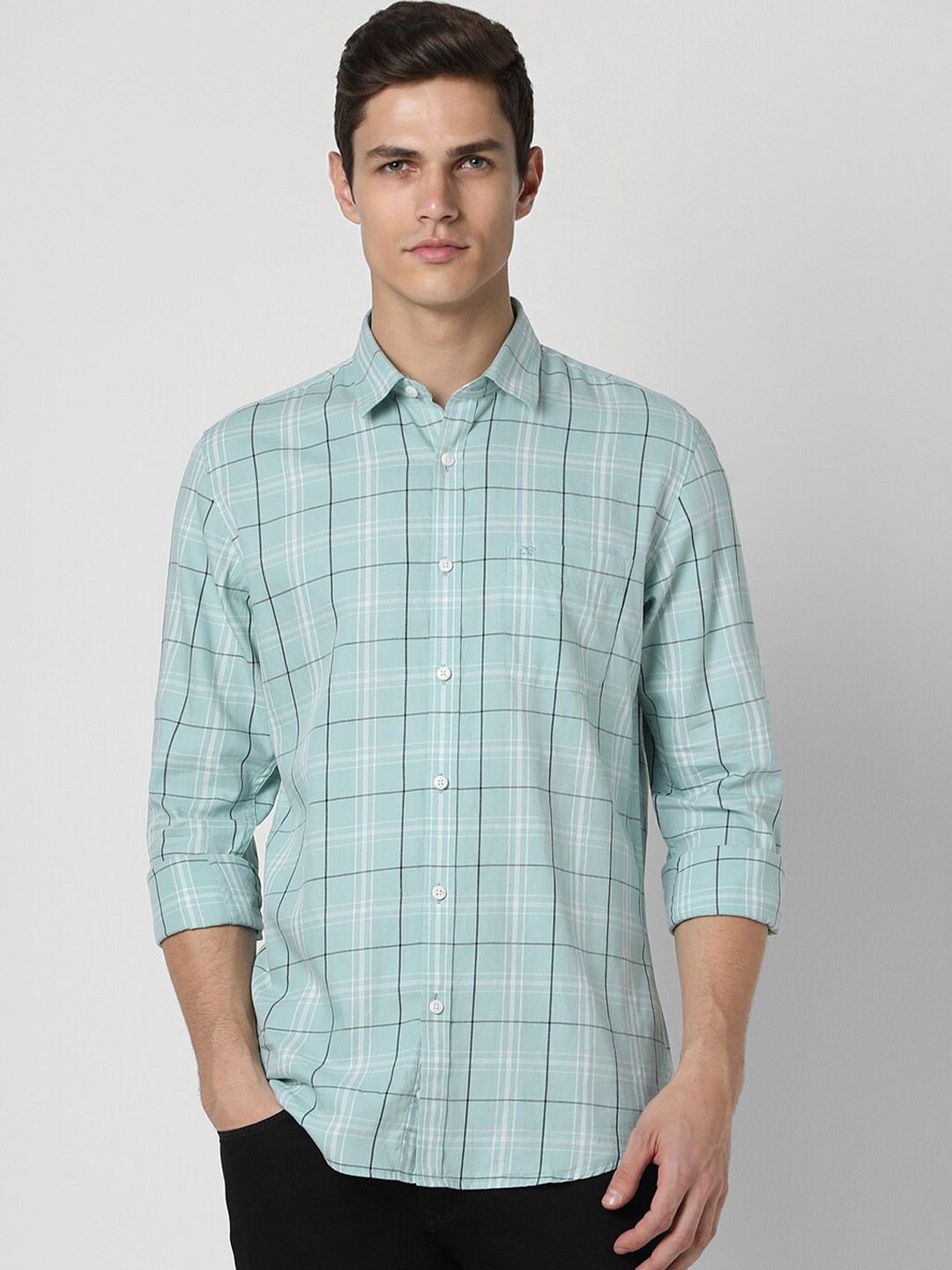

Peter England Casuals Slim Fit Tartan Checks Pure Cotton Casual Shirt, Blue