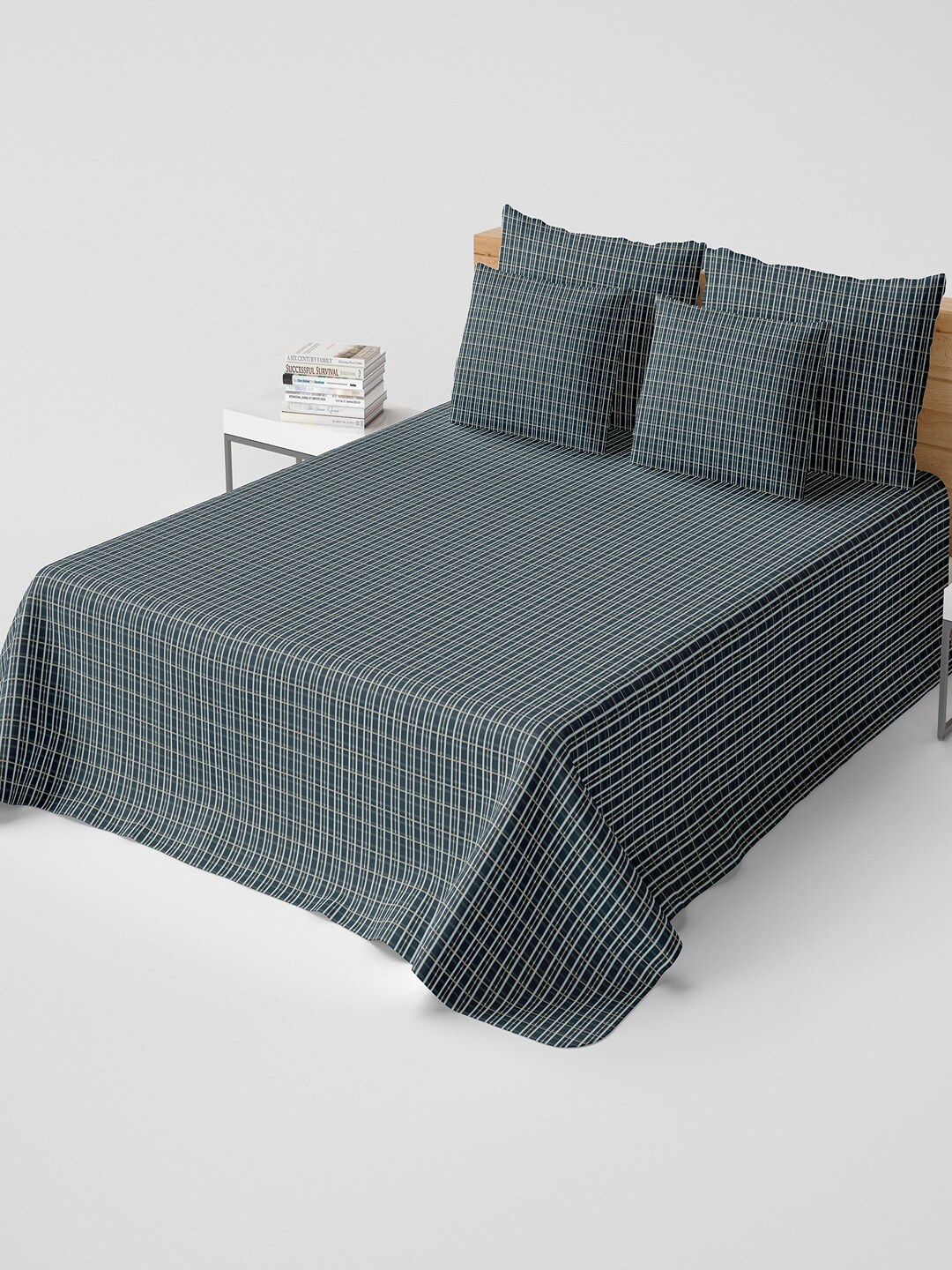 

Himeya Green & White Checked 200 TC Cotton Double Duvet Cover