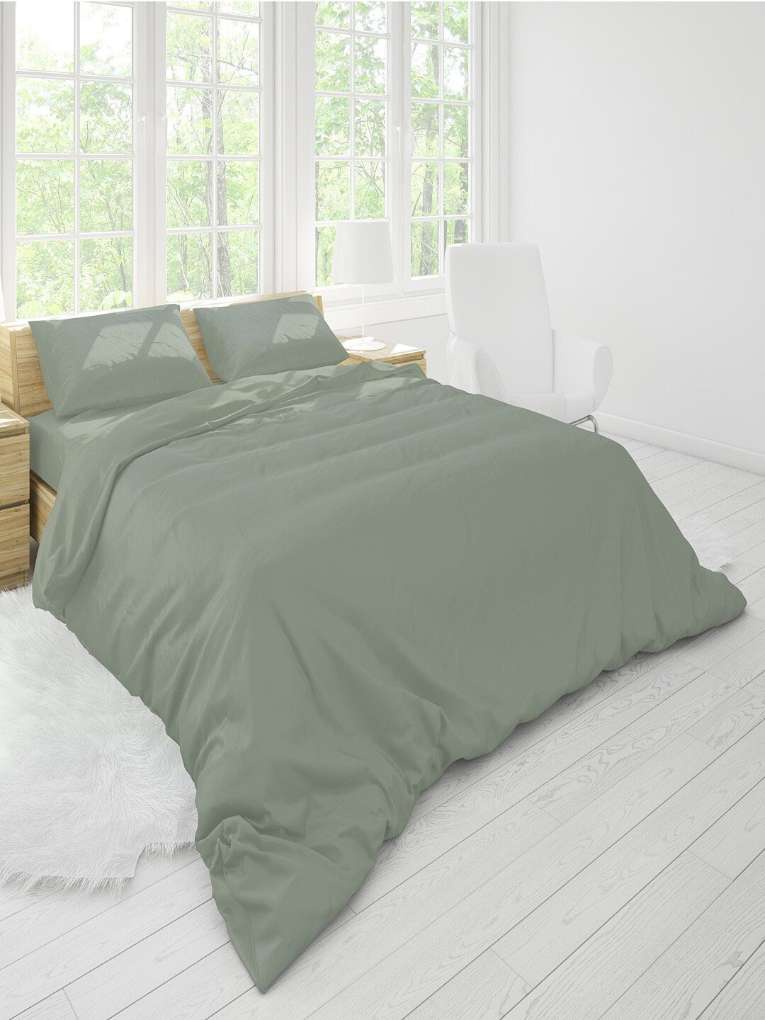 

Himeya Green Cotton 200 TC Queen Duvet Cover