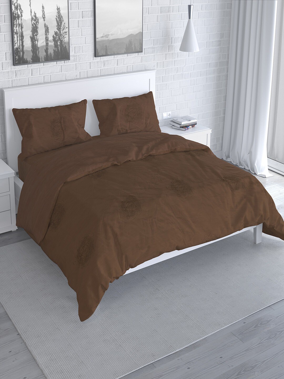 

Himeya Comfort Peracle Brown 3 Pieces Printed Pure Cotton 200 TC Double Queen Duvet Cover