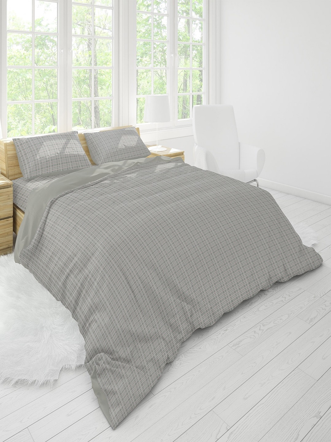 

Himeya Comfort Peracle Grey & White Checked Pure Cotton 200 TC Single Duvet Cover