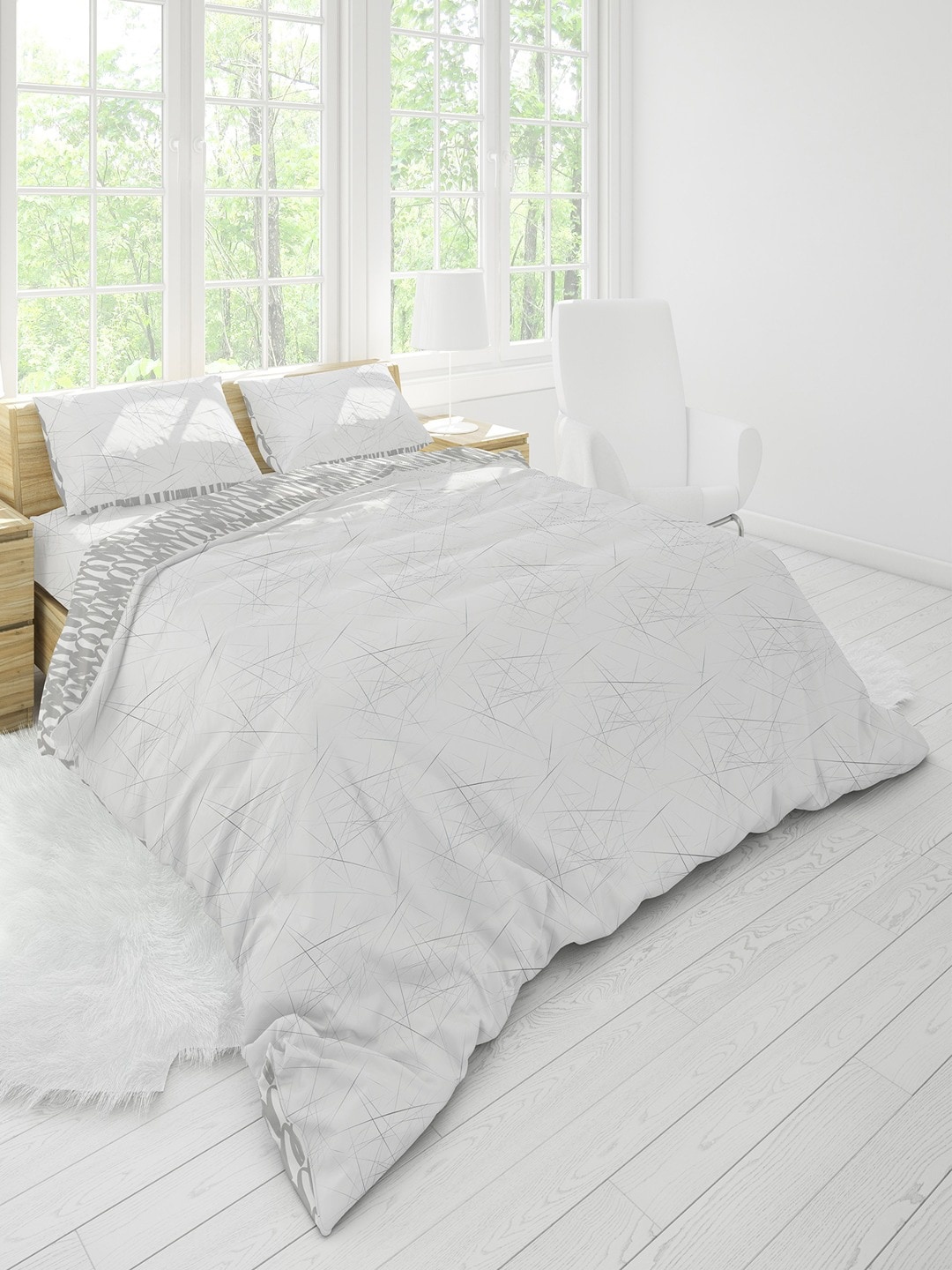 

Himeya White & Grey Printed 200 TC Cotton Queen Duvet Cover