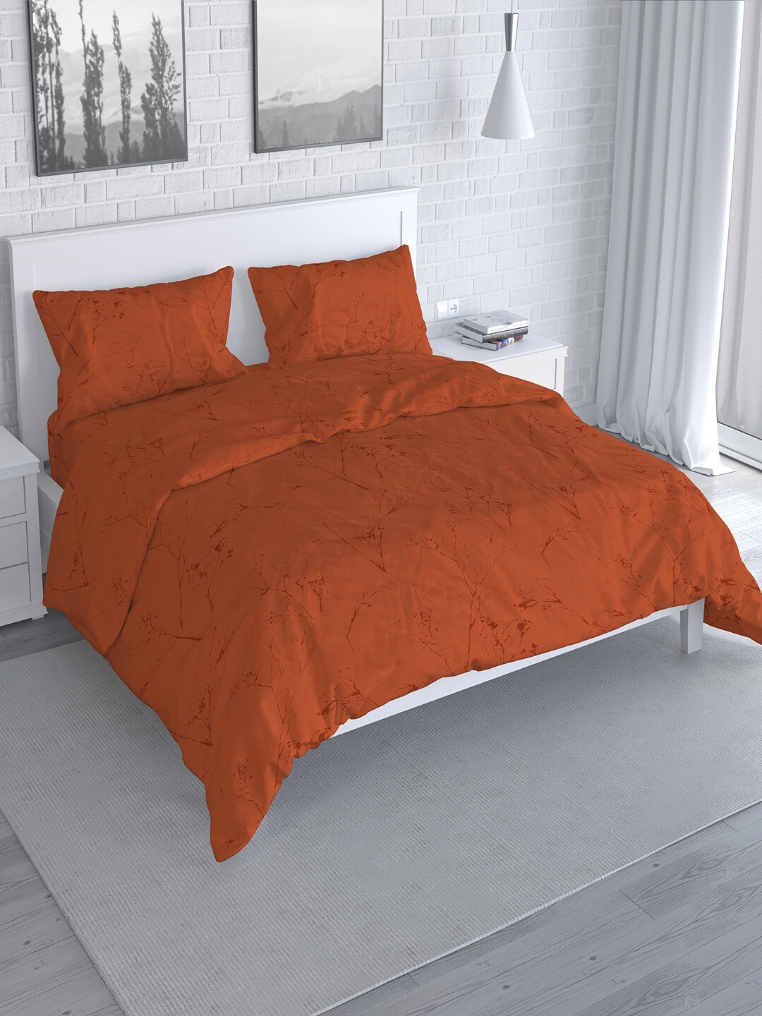 

Himeya Clay Red 3 Pieces Printed Pure Cotton 280 TC Double Queen Duvet Cover