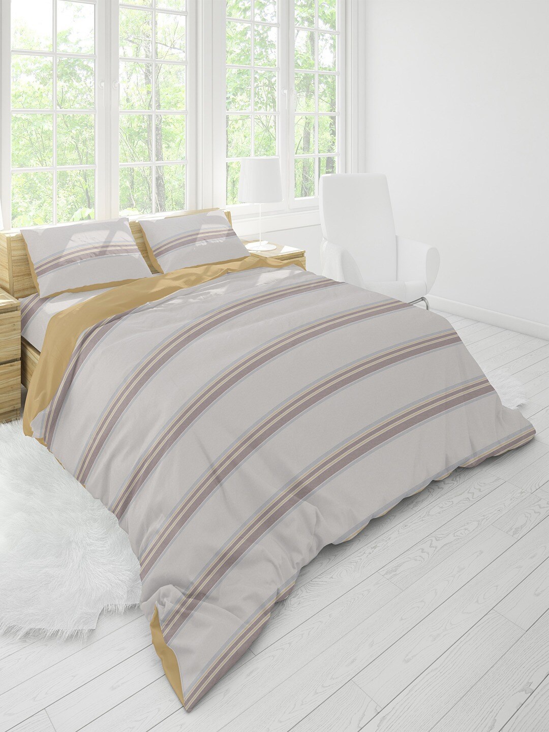 

Himeya White & Grey Striped 200 TC Pure Cotton Queen Duvet Cover