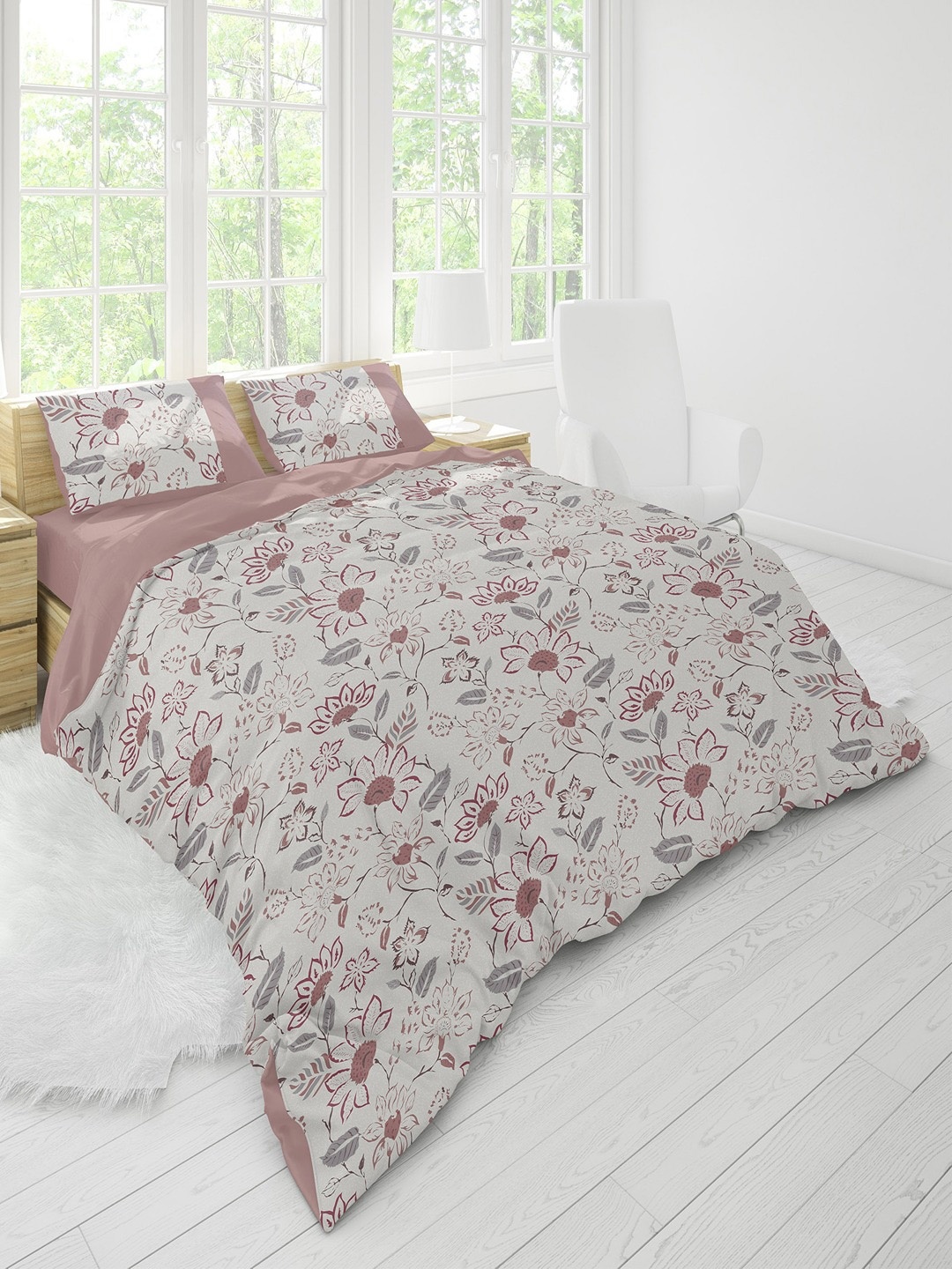 

Himeya White & Purple Floral Printed 300 TC Cotton Queen Duvet Cover