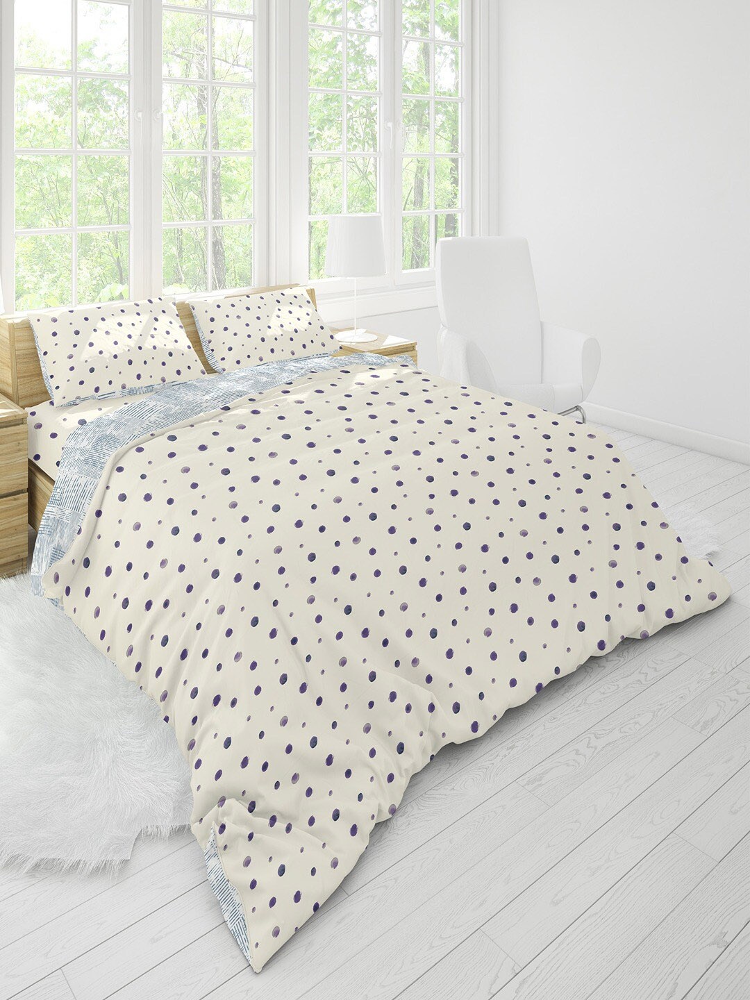 

Himeya White & Blue Printed Pure Cotton 200 TC Queen Duvet Cover