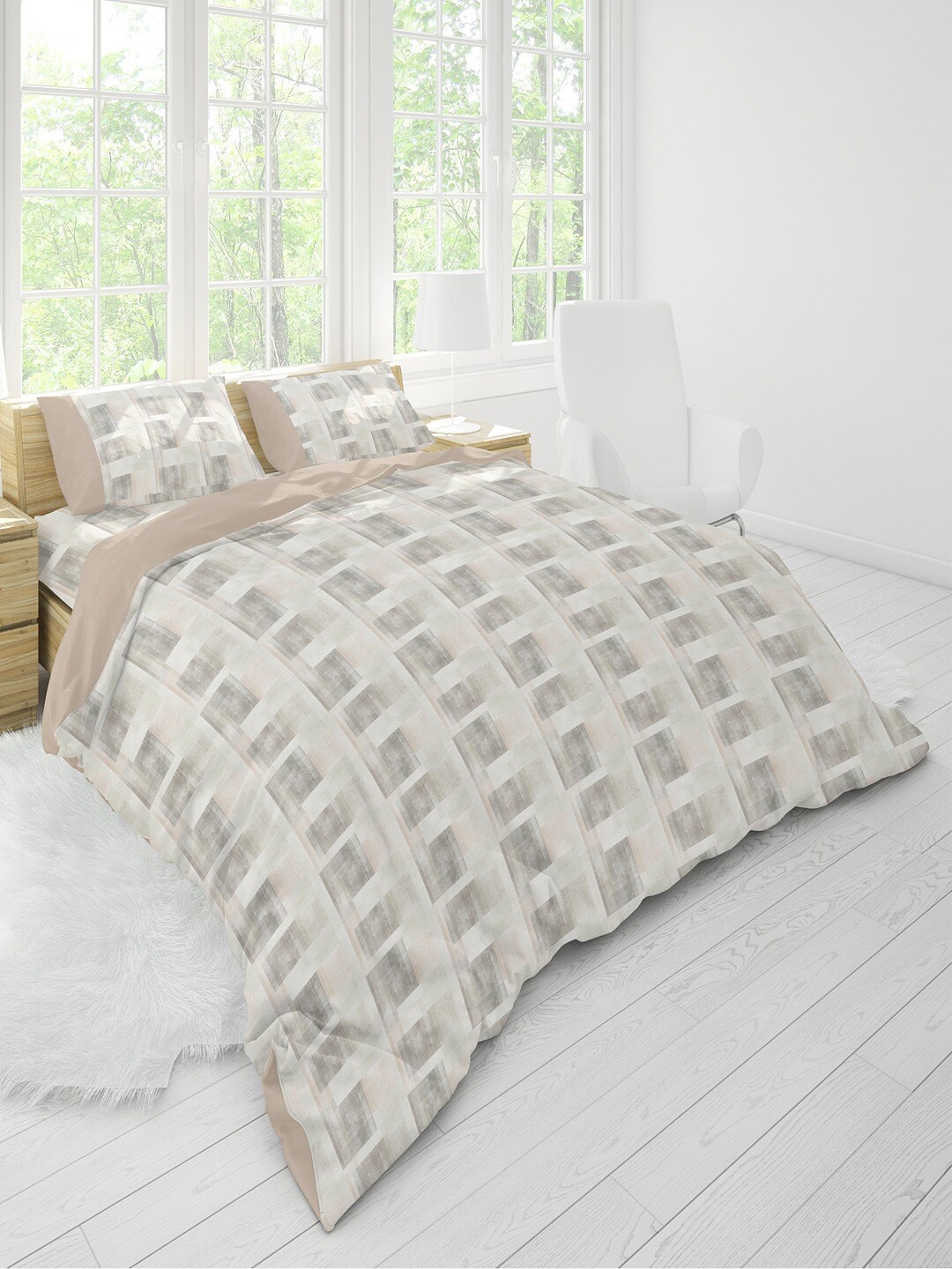 

Himeya White & Grey Printed Pure Cotton 400 TC Queen Duvet Cover