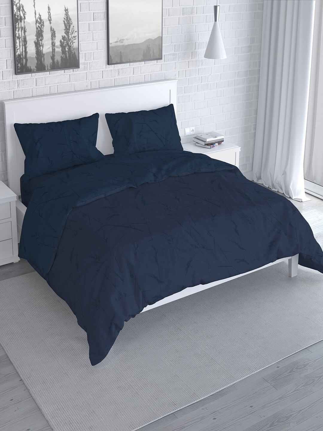 

Himeya Deep Blue 3 Pieces Printed Pure Cotton 280 TC Double Queen Duvet Cover