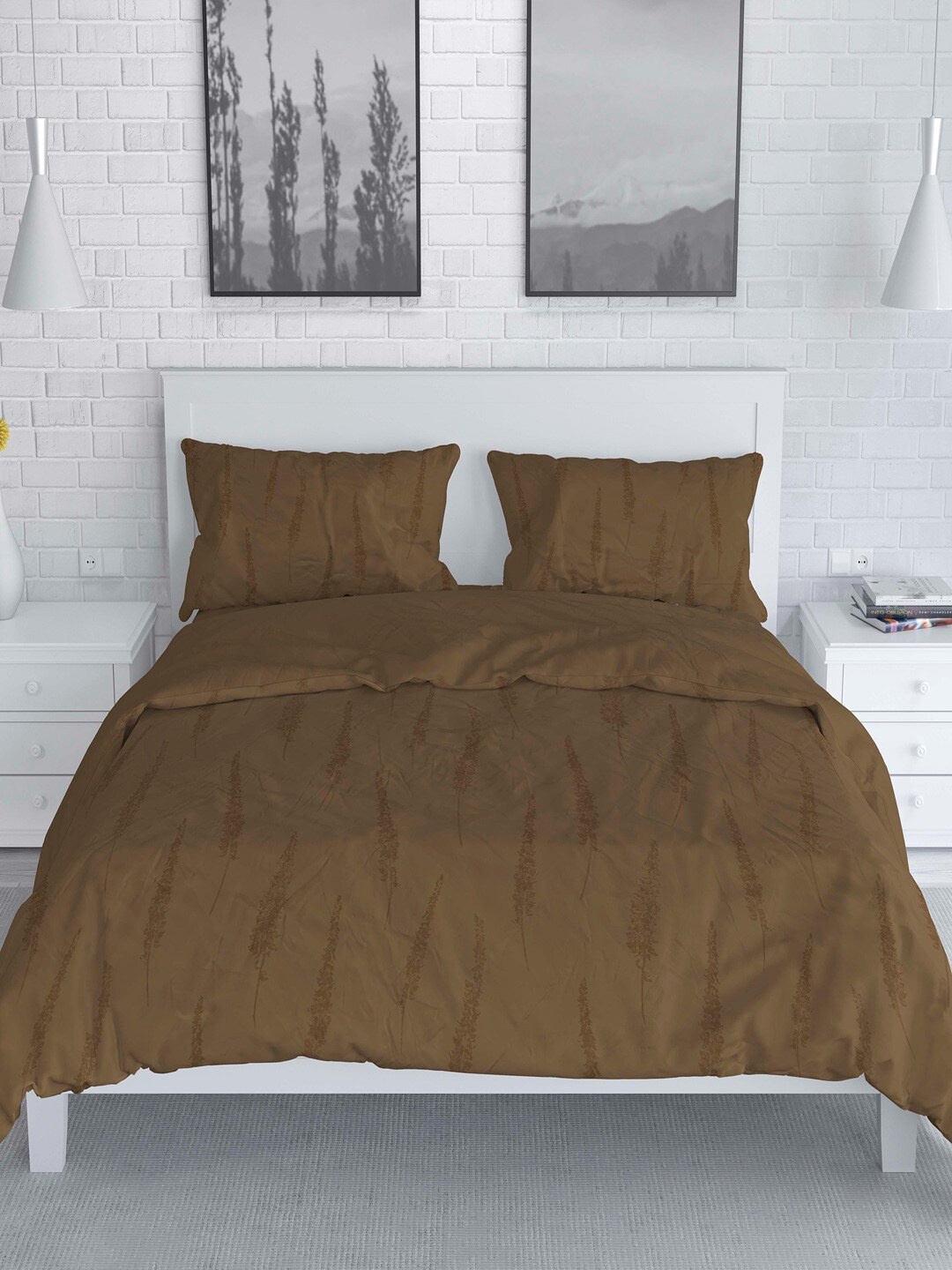 

Himeya Bliss Sateen Brown Printed Pure Cotton 300 TC Double Queen Duvet Cover