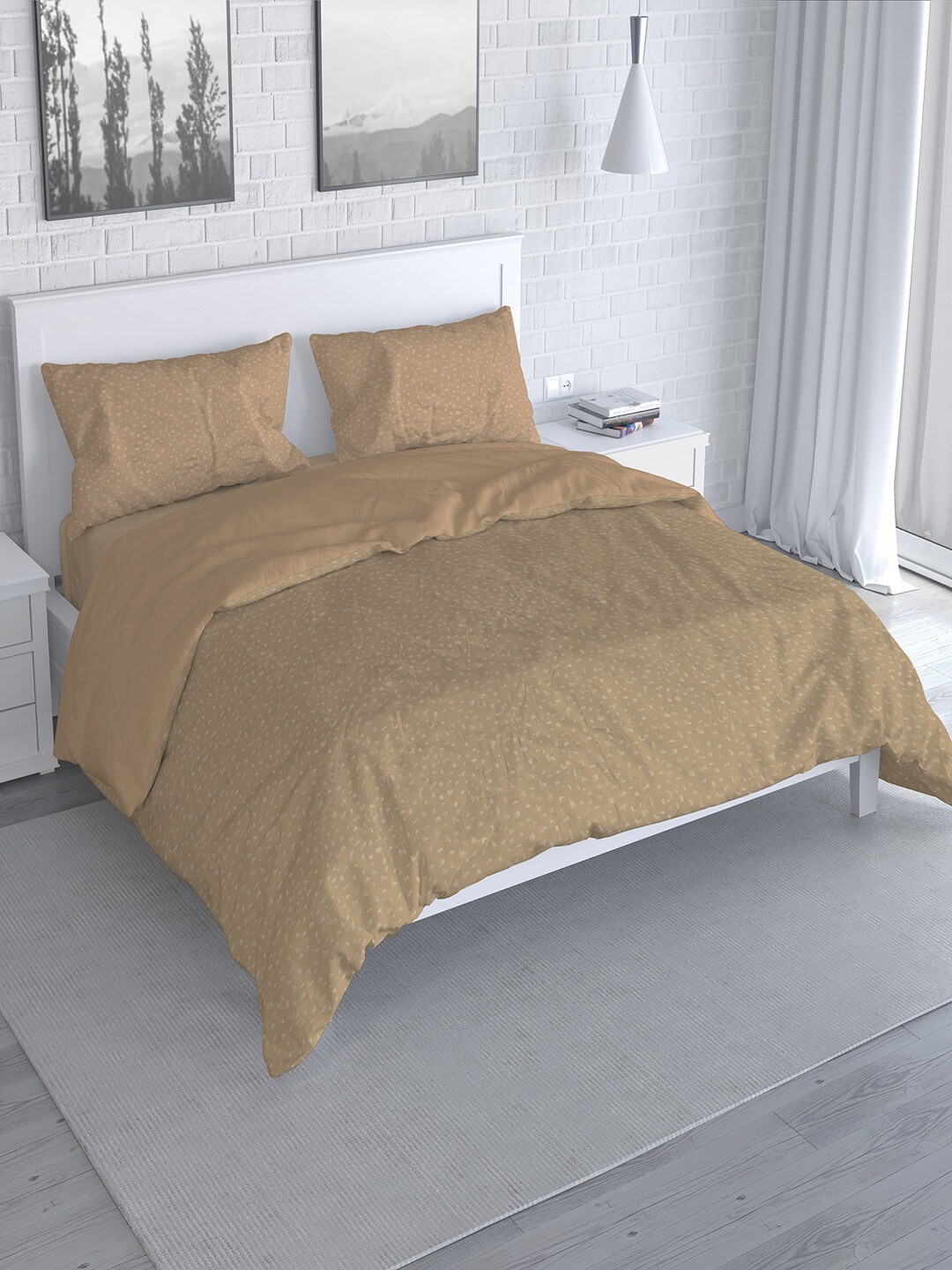 

Himeya Brown 3 Pieces Printed Cotton Duvet Cover Set