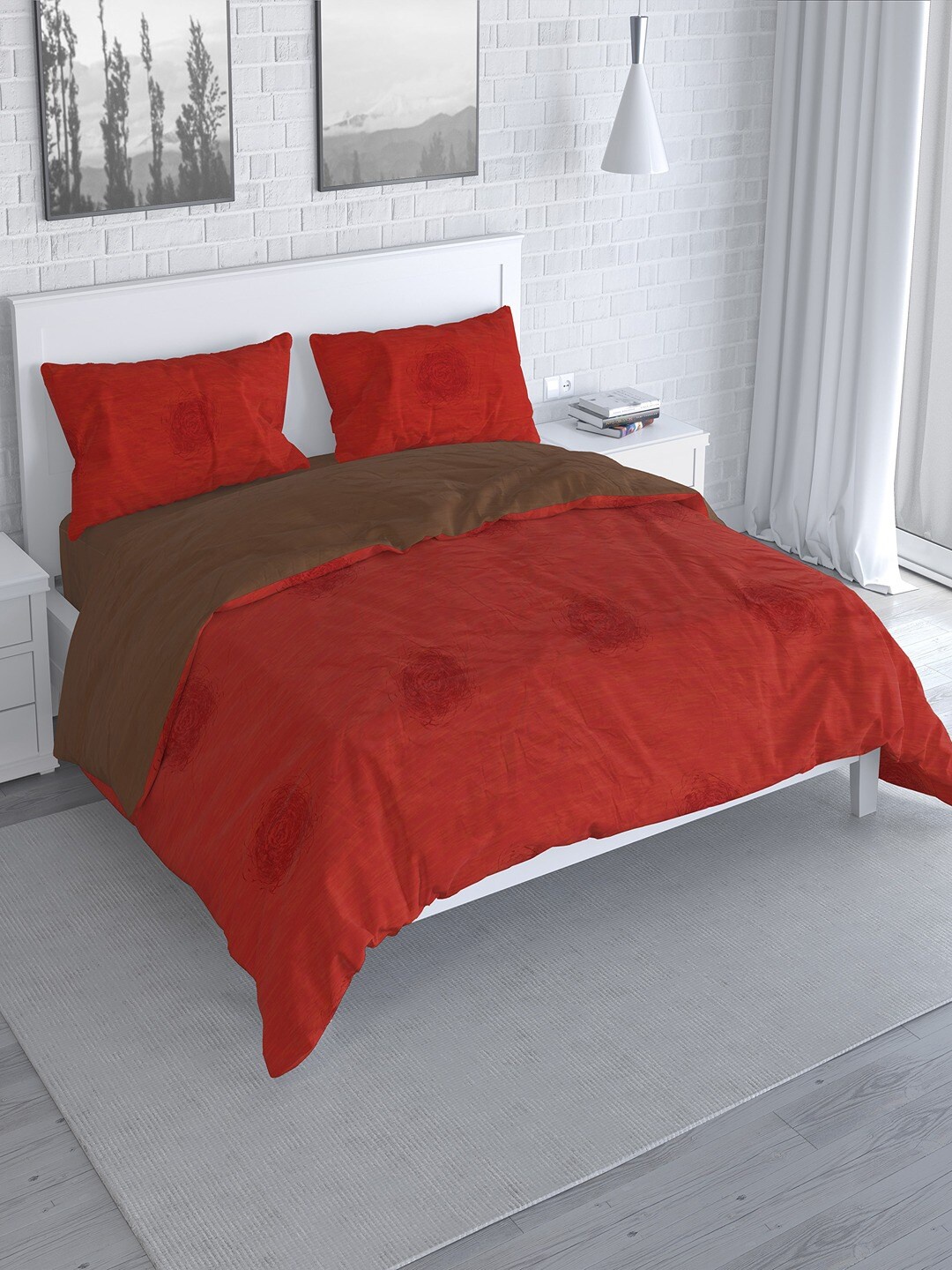 

Himeya Comfort Percale Brown & Red Printed Pure Cotton 200 TC Double Queen Duvet Cover