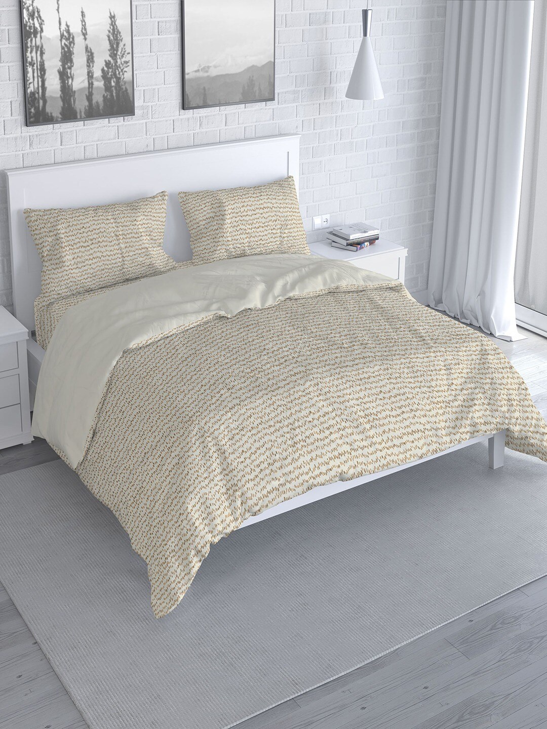 

Himeya Brown & Mist White Printed Pure Cotton 200 TC Double Queen Duvet Cover