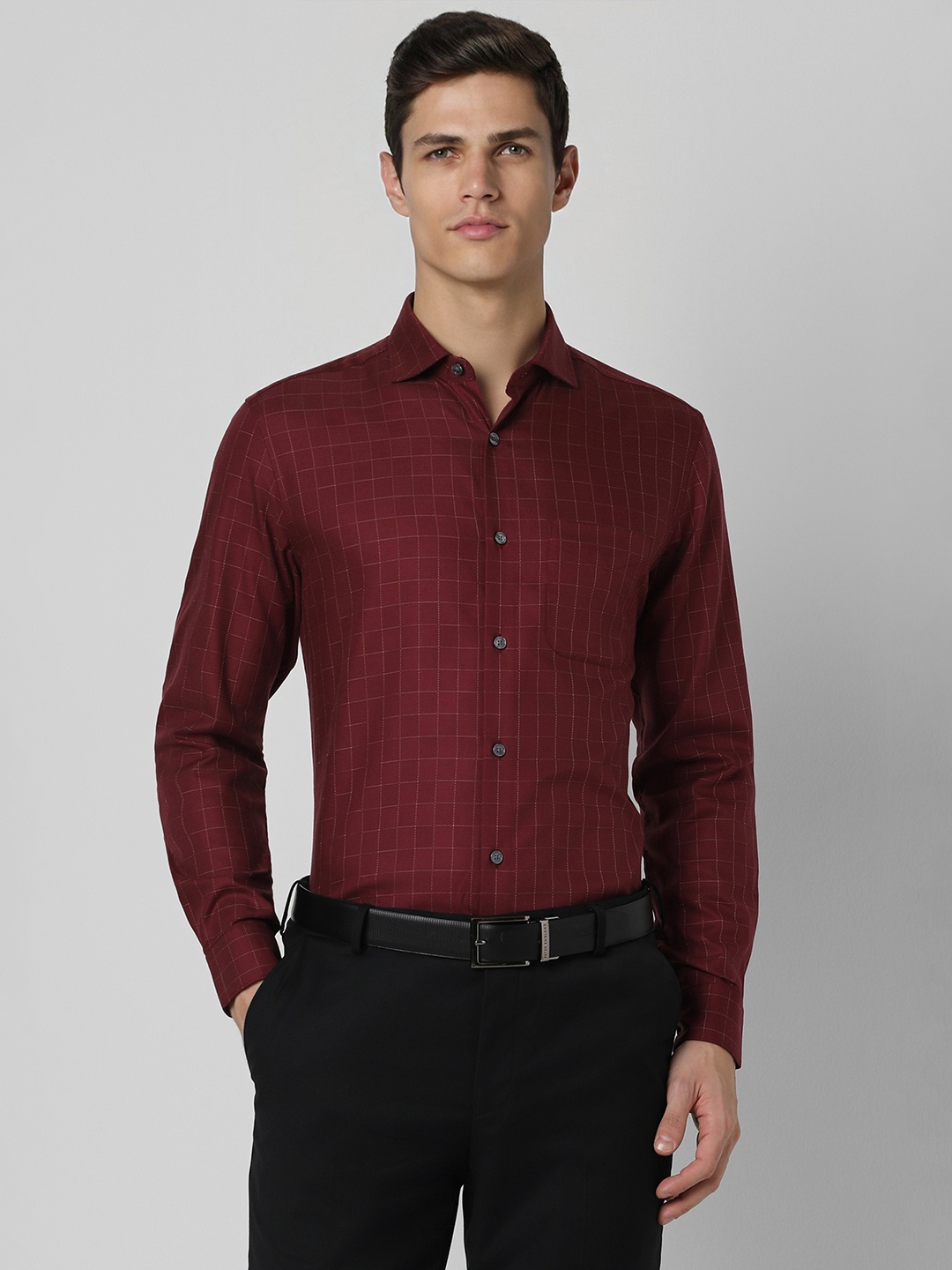 

Peter England Elite Men Maroon Slim Fit Checked Formal Shirt