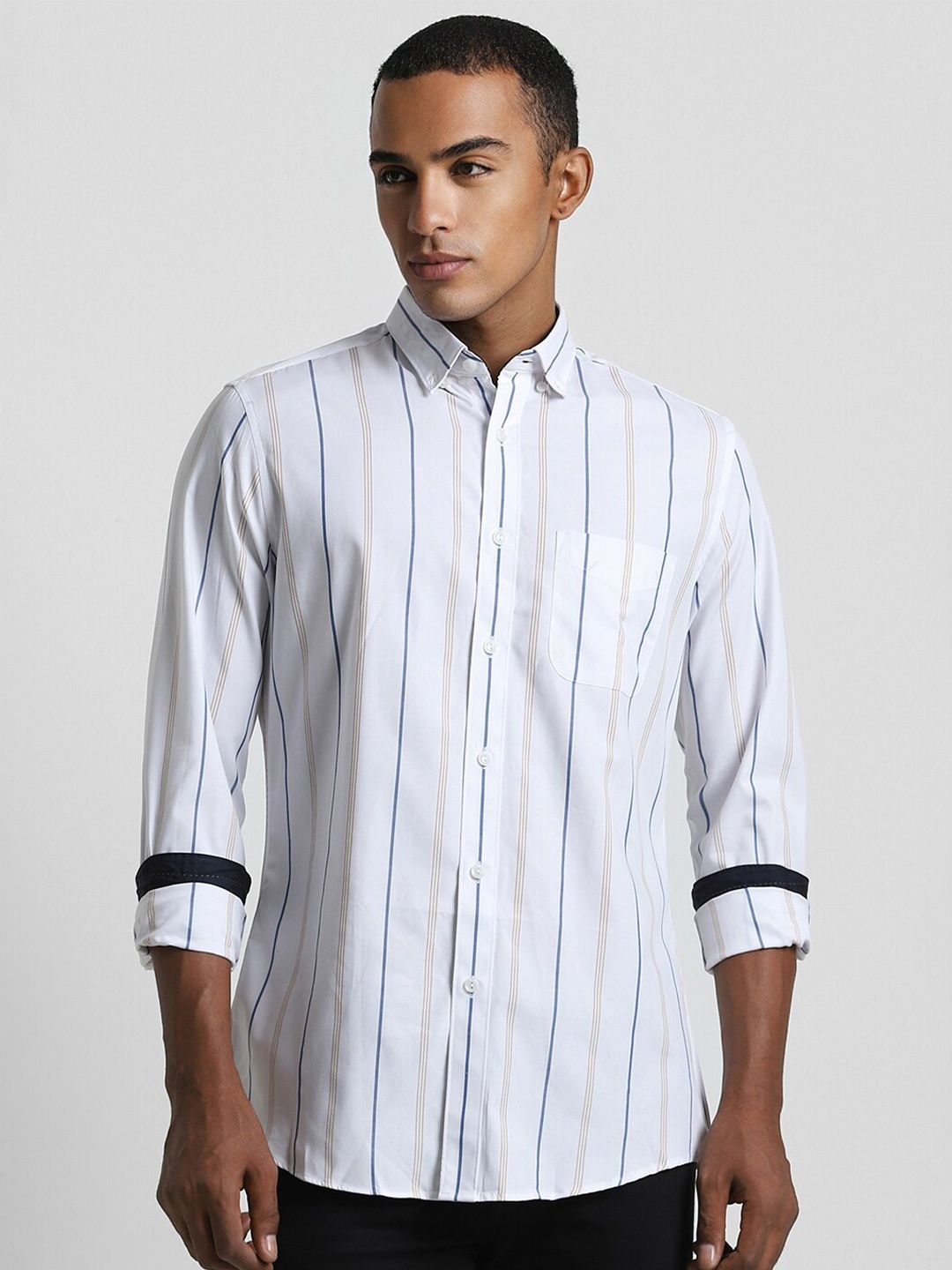 

Peter England Elite Slim Fit Vertical Striped Formal Shirt, White