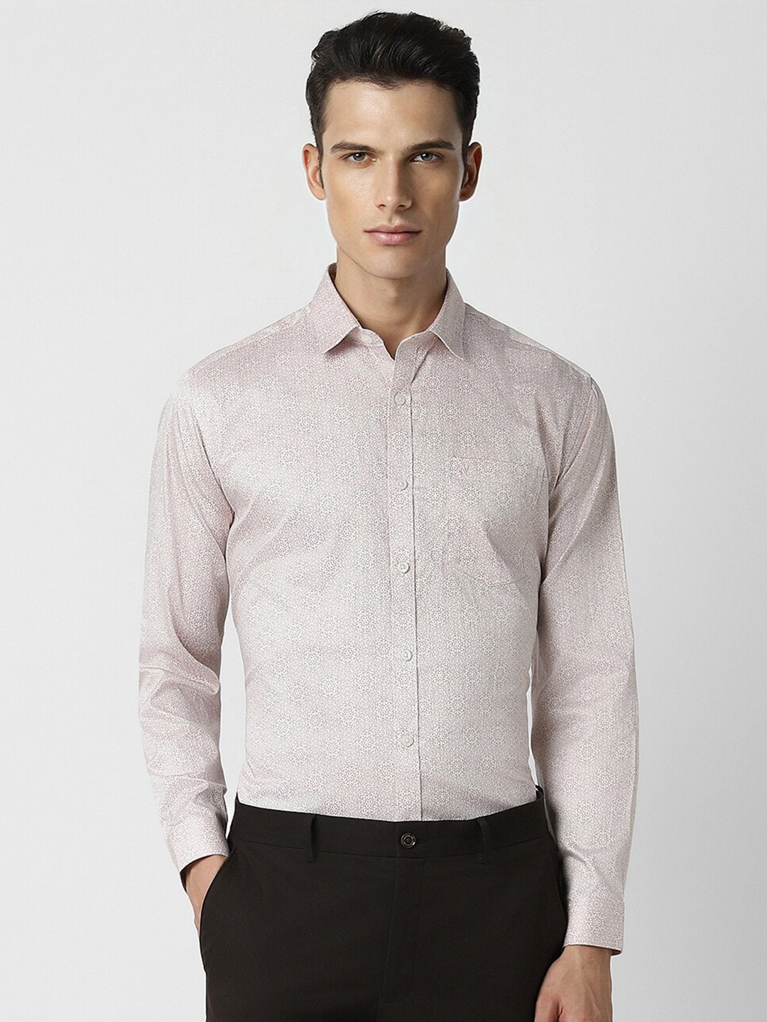 

V Dot Micro Ditsy Printed Slim Fit Pure Cotton Casual Shirt, Beige