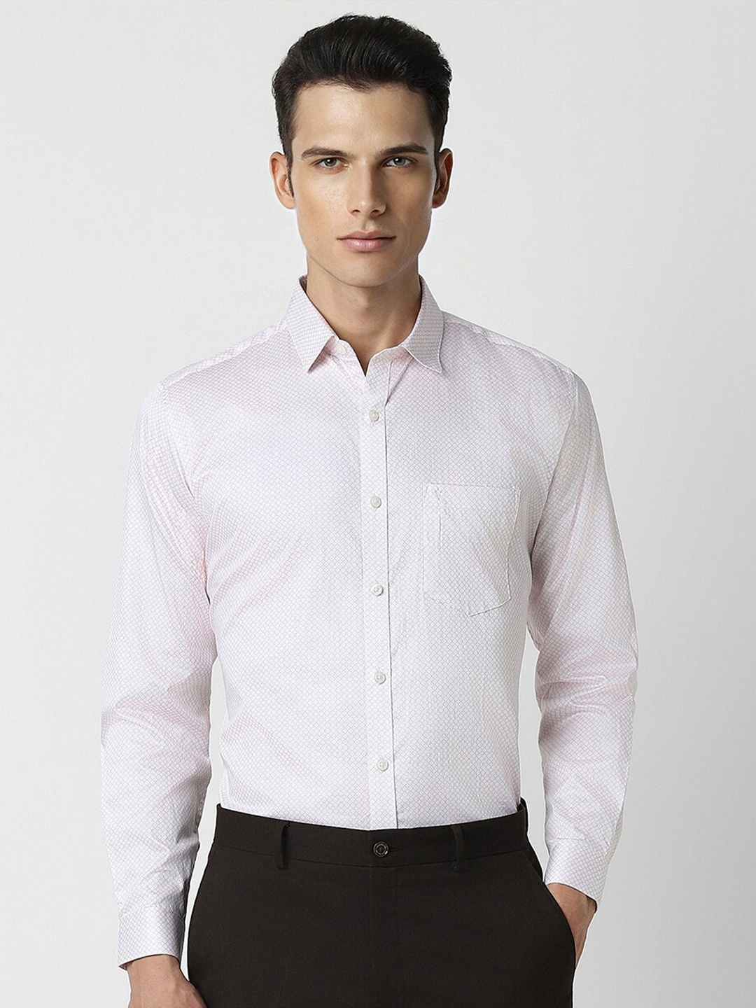 

V Dot Slim Fit Micro Ditsy Printed Pure Cotton Formal Shirt, Pink